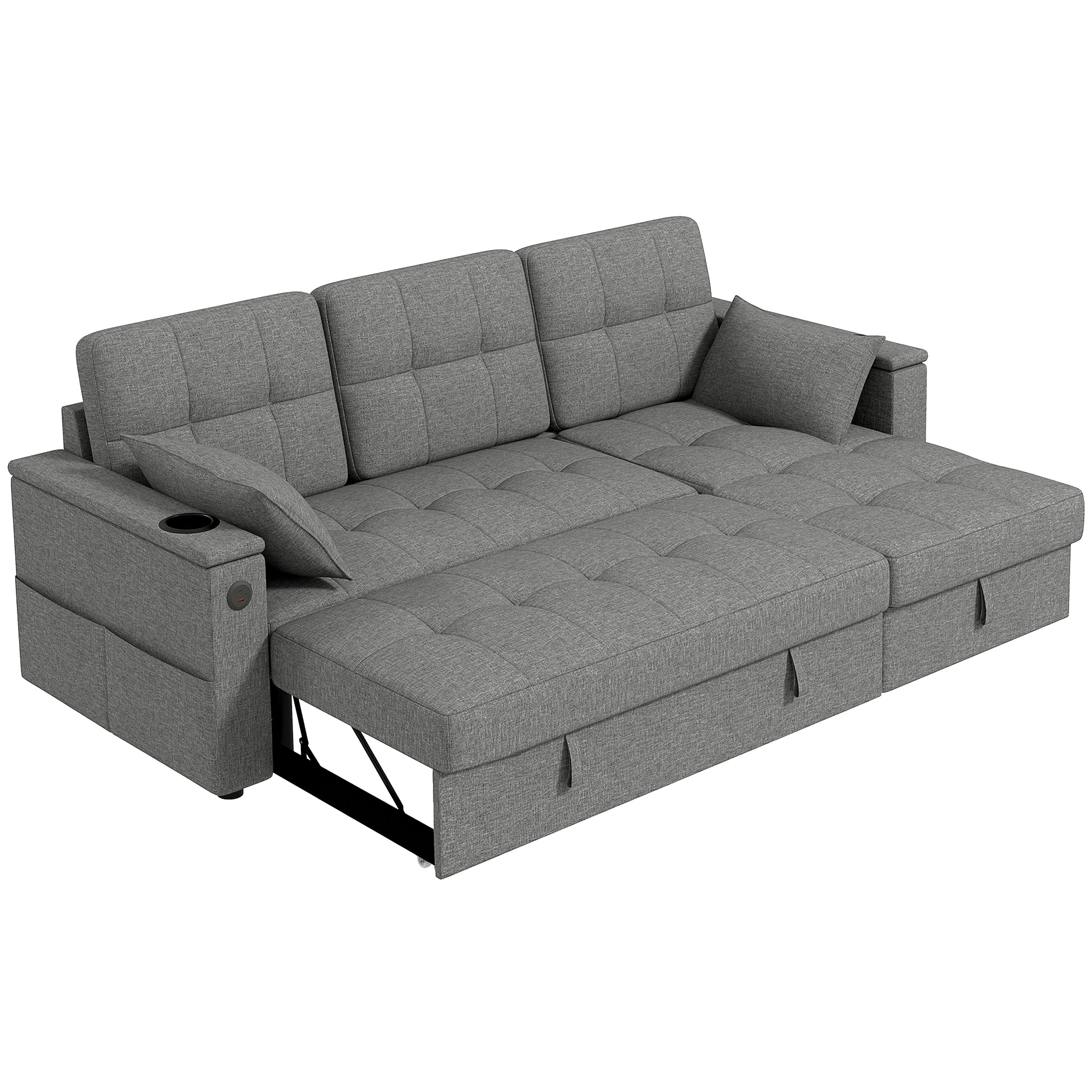 Aosom Convertible Sectional Sofa Bed - Grey USB-DECOROLALA