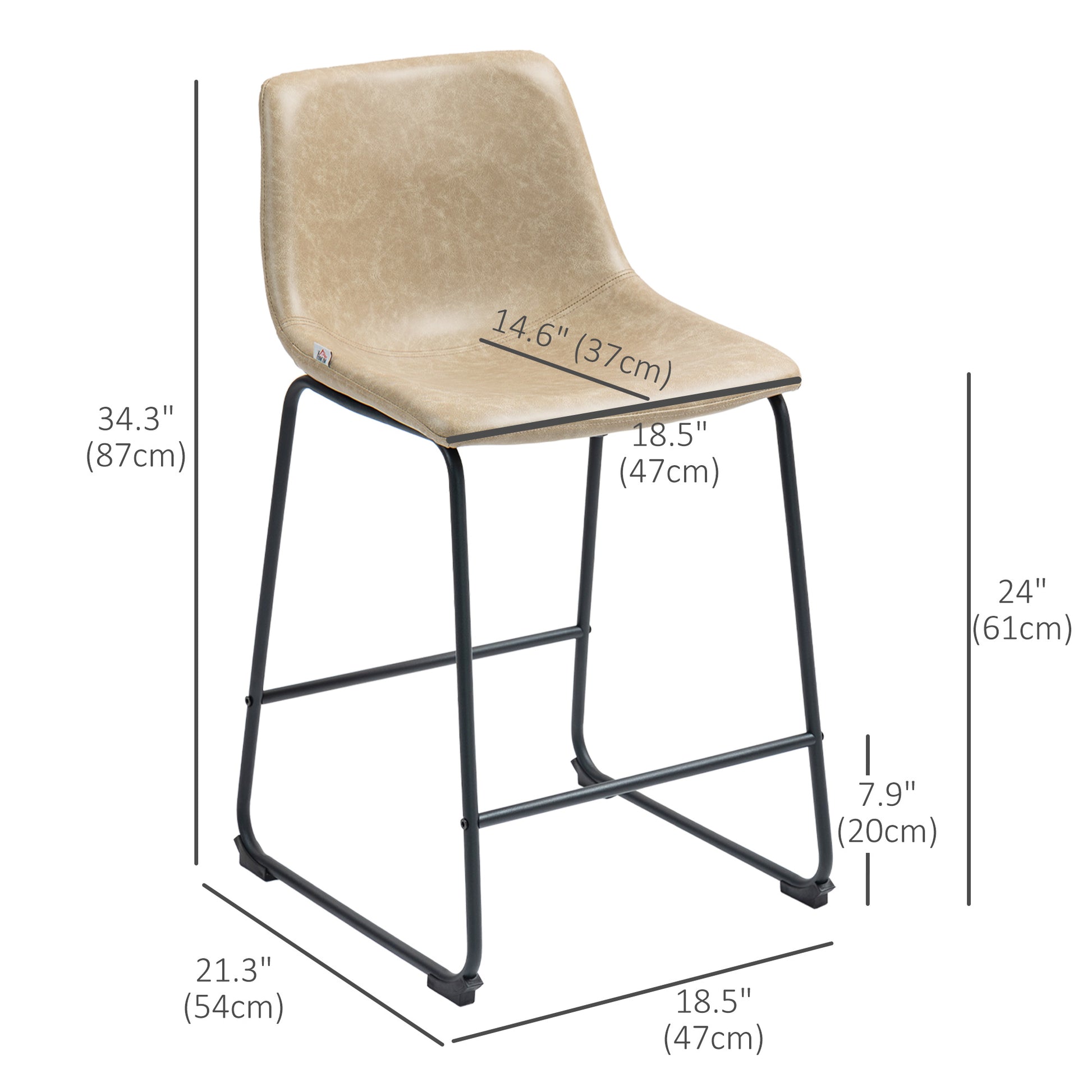 Aosom Counter Height Bar Stools Set of 2 - Beige PU Leather-Home Furnishings > Kitchen & Dining Furniture > Bar Stools-DECOROLALA