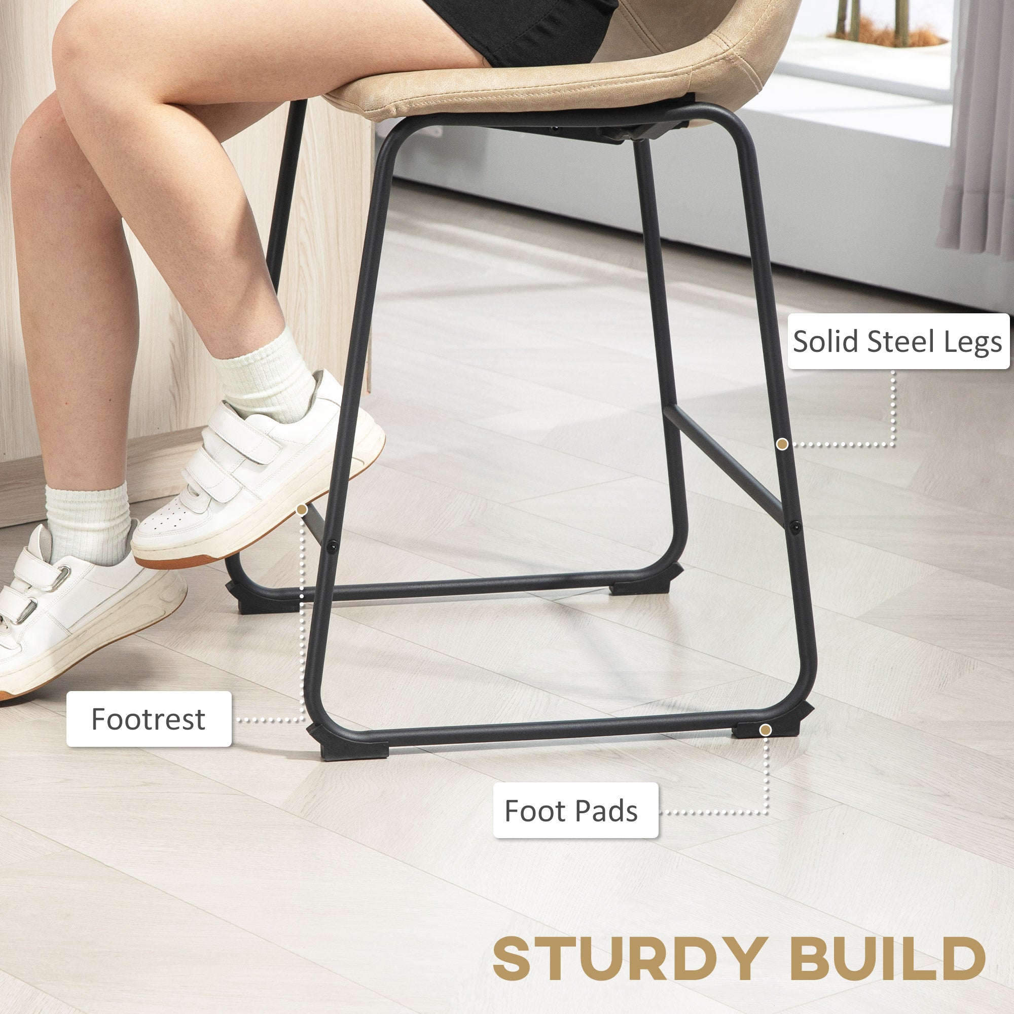 Aosom Counter Height Bar Stools Set of 2 - Beige PU Leather-Home Furnishings > Kitchen & Dining Furniture > Bar Stools-DECOROLALA