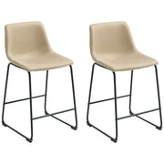 Aosom Counter Height Bar Stools Set of 2 - Beige PU Leather-Home Furnishings > Kitchen & Dining Furniture > Bar Stools-DECOROLALA