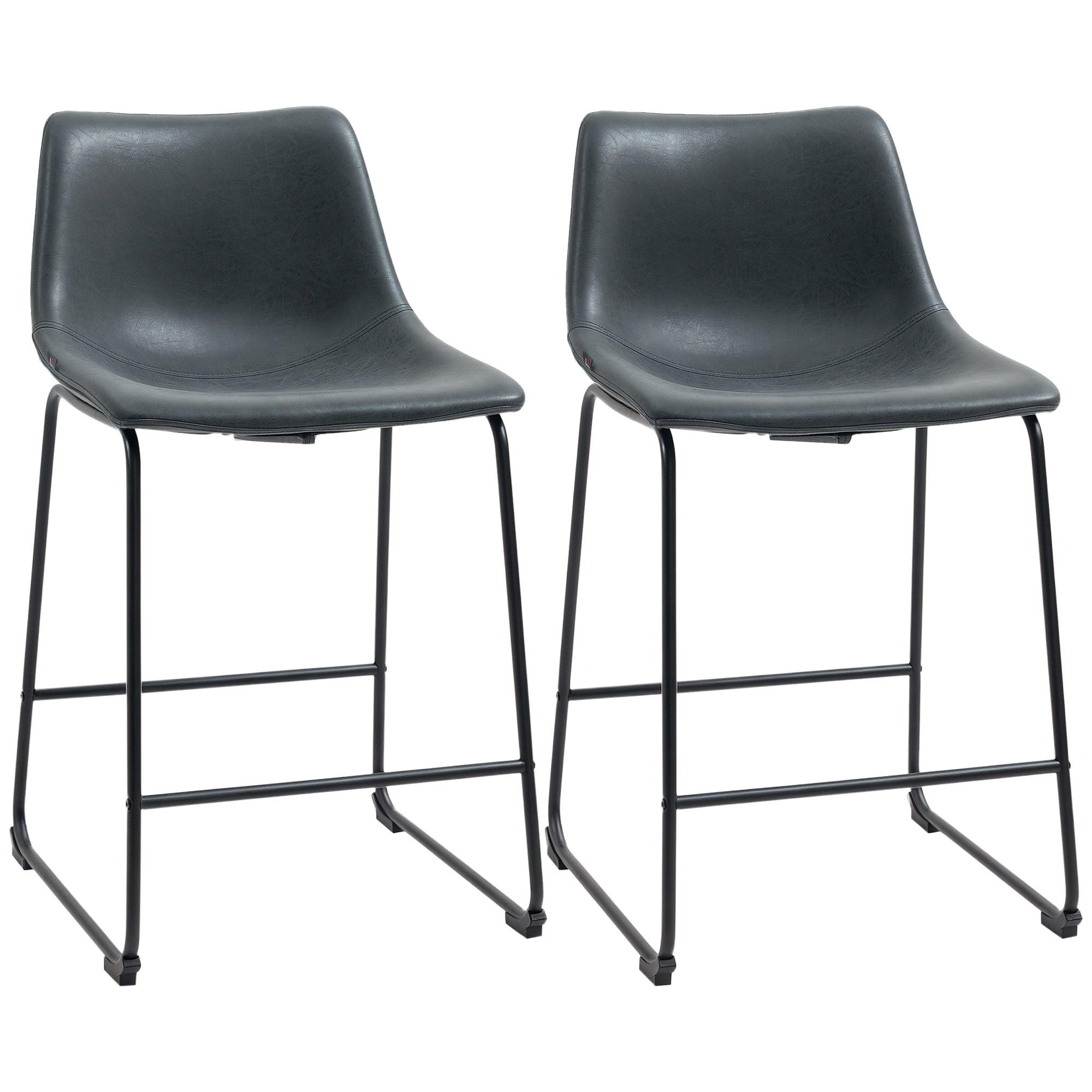 Aosom Counter Height Bar Stools Set of 2 - Black PU Leather-Home Furnishings > Kitchen & Dining Furniture > Bar Stools-DECOROLALA