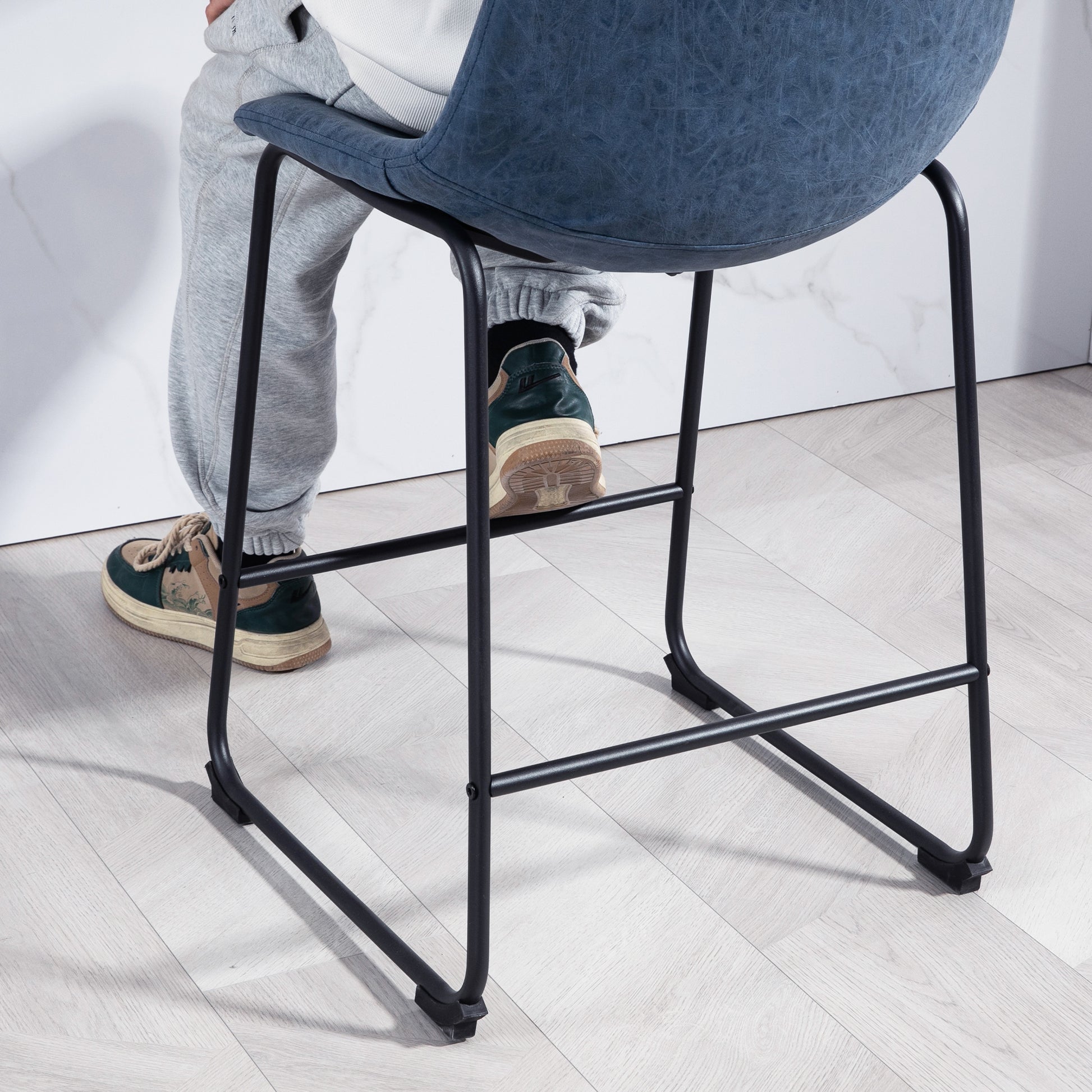 Aosom Counter Height Bar Stools Set of 2 - Blue PU Leather-Home Furnishings > Kitchen & Dining Furniture > Bar Stools-DECOROLALA
