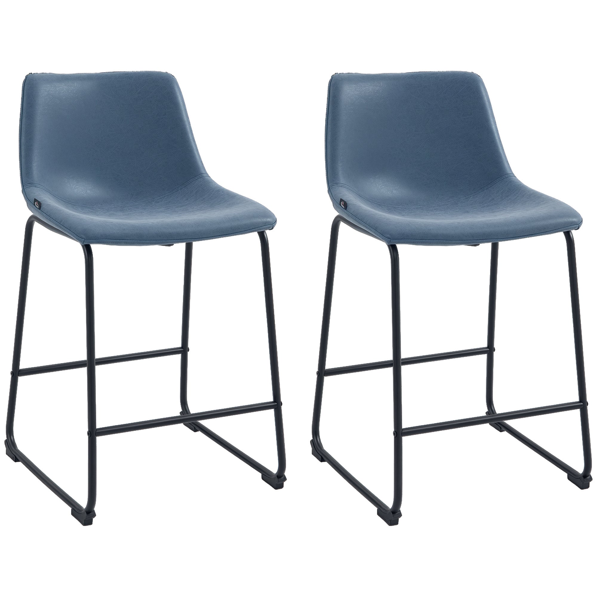 Aosom Counter Height Bar Stools Set of 2 - Blue PU Leather-Home Furnishings > Kitchen & Dining Furniture > Bar Stools-DECOROLALA
