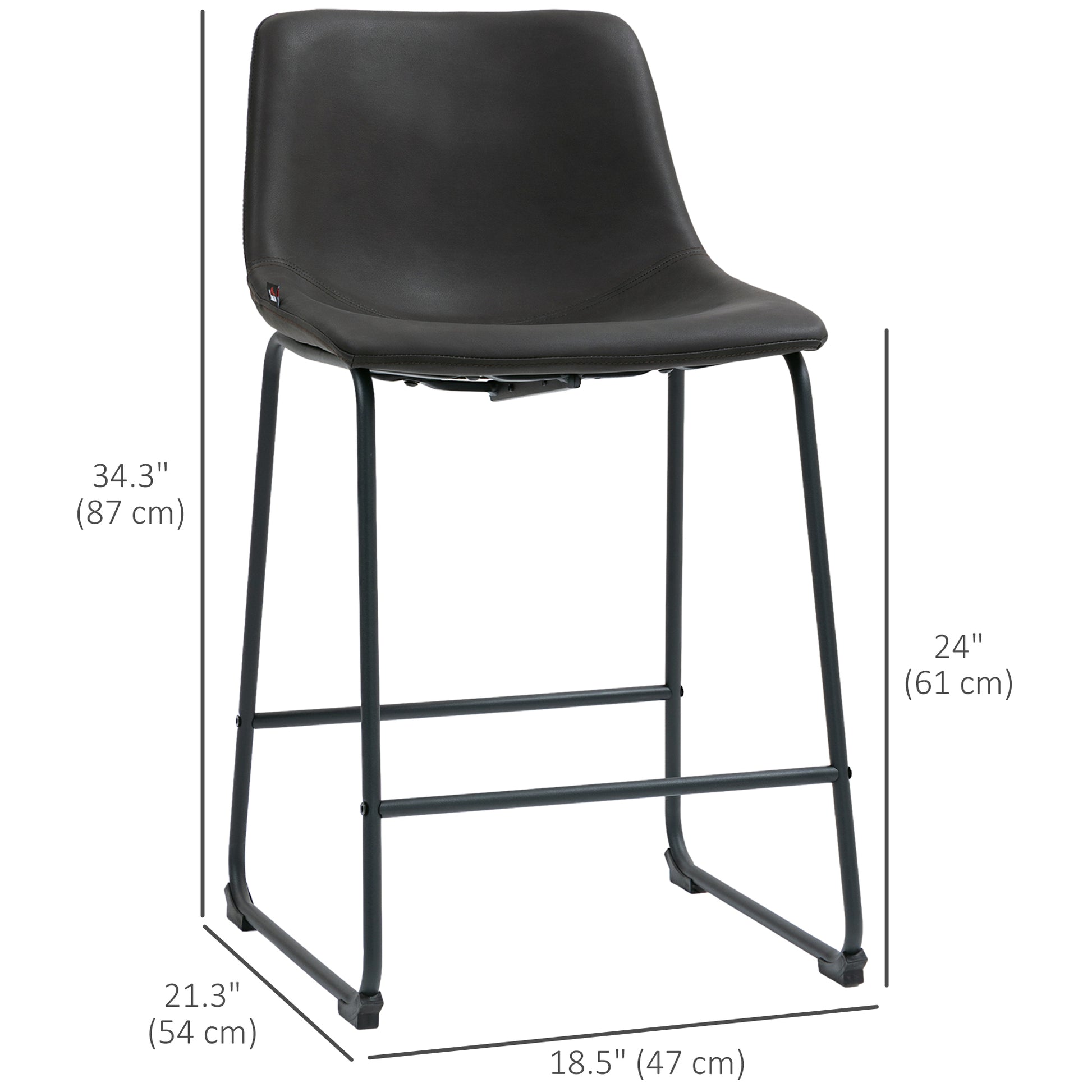 Aosom Counter Height Bar Stools Set of 2 - Dark Brown PU Leather-Home Furnishings > Kitchen & Dining Furniture > Bar Stools-DECOROLALA