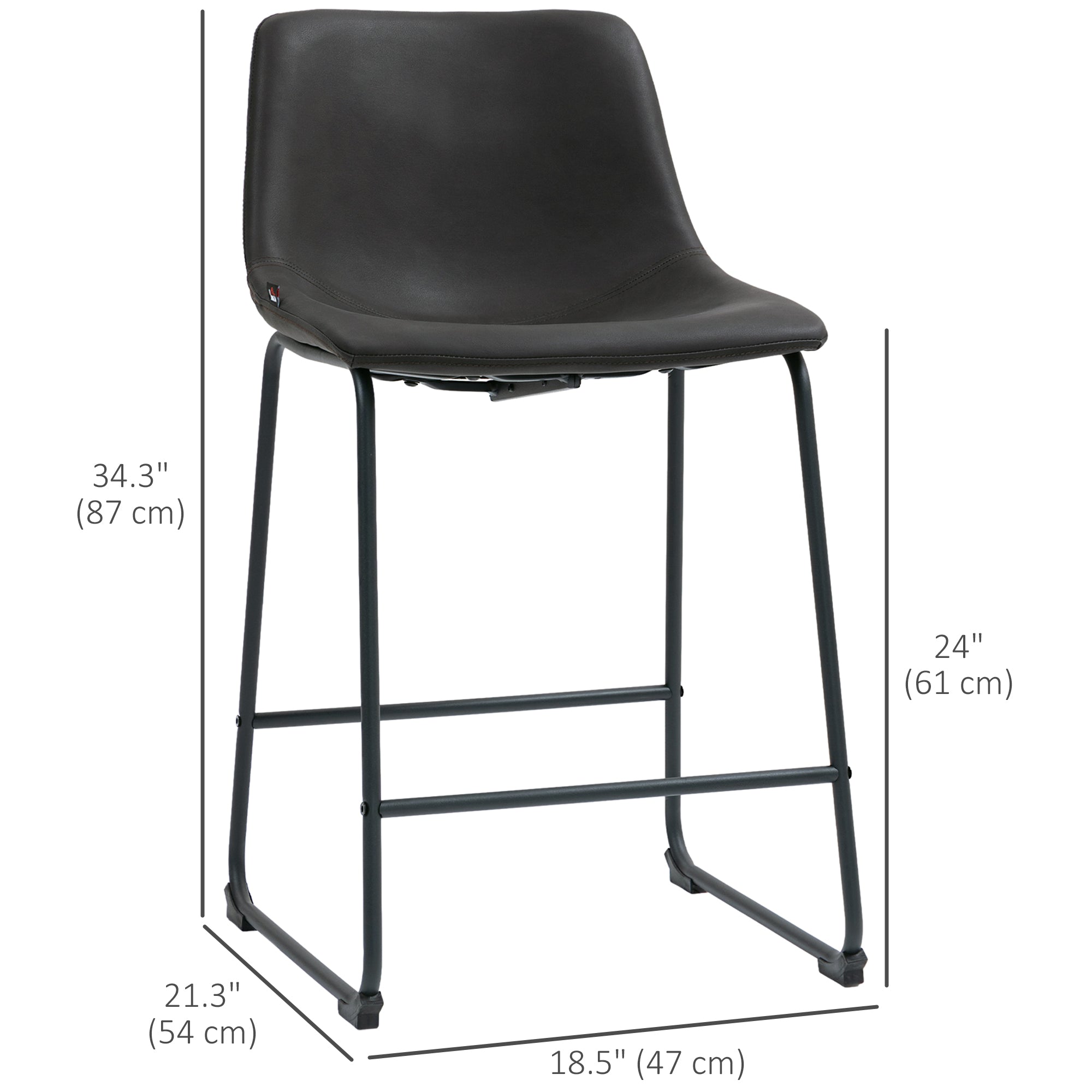 Aosom Counter Height Bar Stools Set of 2 - Dark Brown PU Leather-Home Furnishings > Kitchen & Dining Furniture > Bar Stools-DECOROLALA