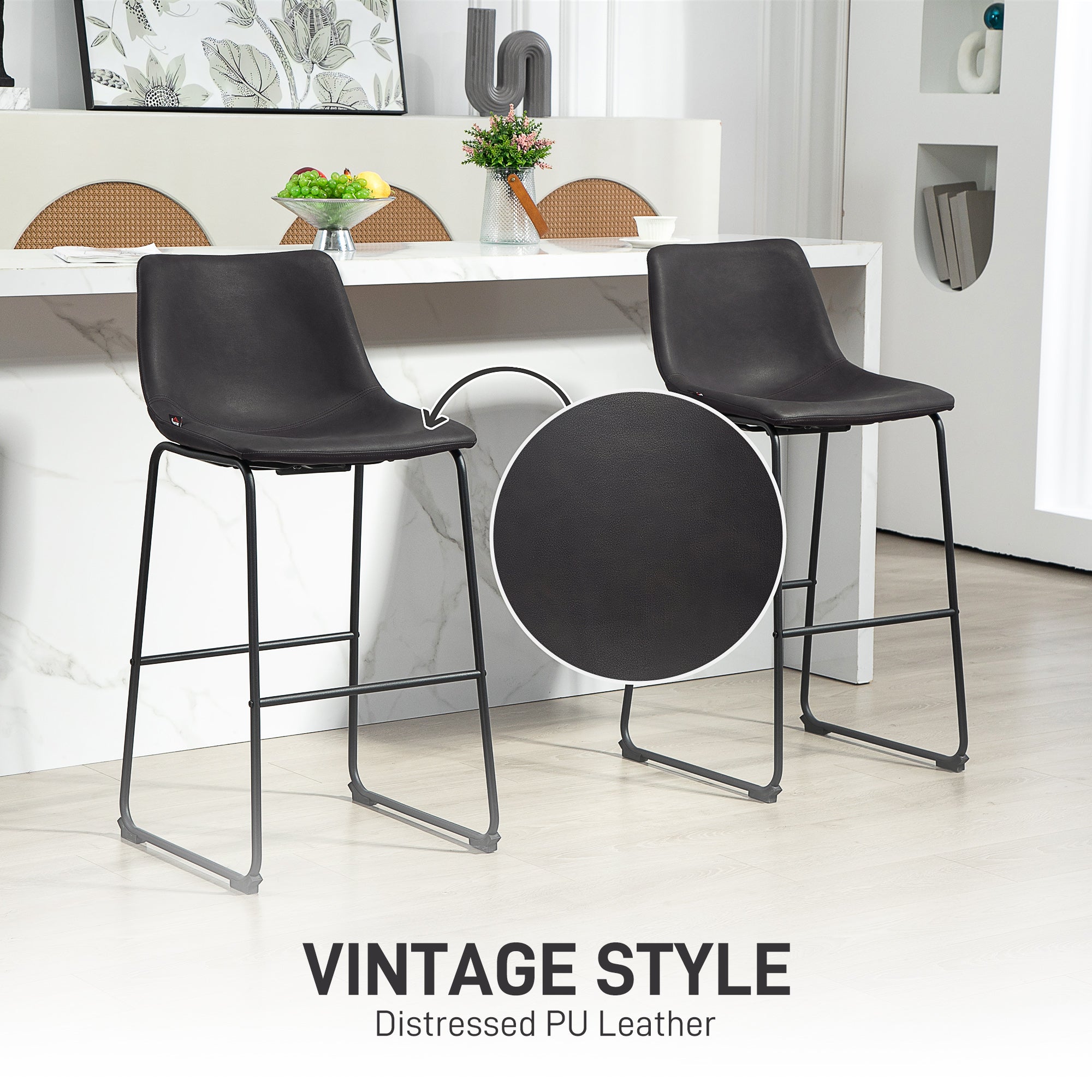 Aosom Counter Height Bar Stools Set of 2 - Dark Brown PU Leather-Home Furnishings > Kitchen & Dining Furniture > Bar Stools-DECOROLALA