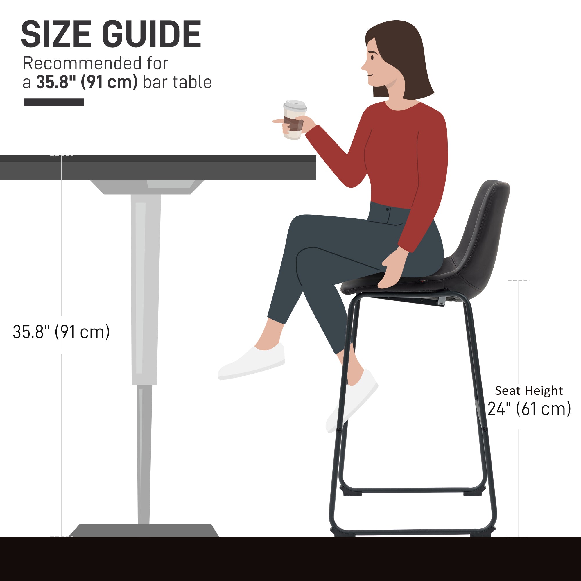Aosom Counter Height Bar Stools Set of 2 - Dark Brown PU Leather-Home Furnishings > Kitchen & Dining Furniture > Bar Stools-DECOROLALA