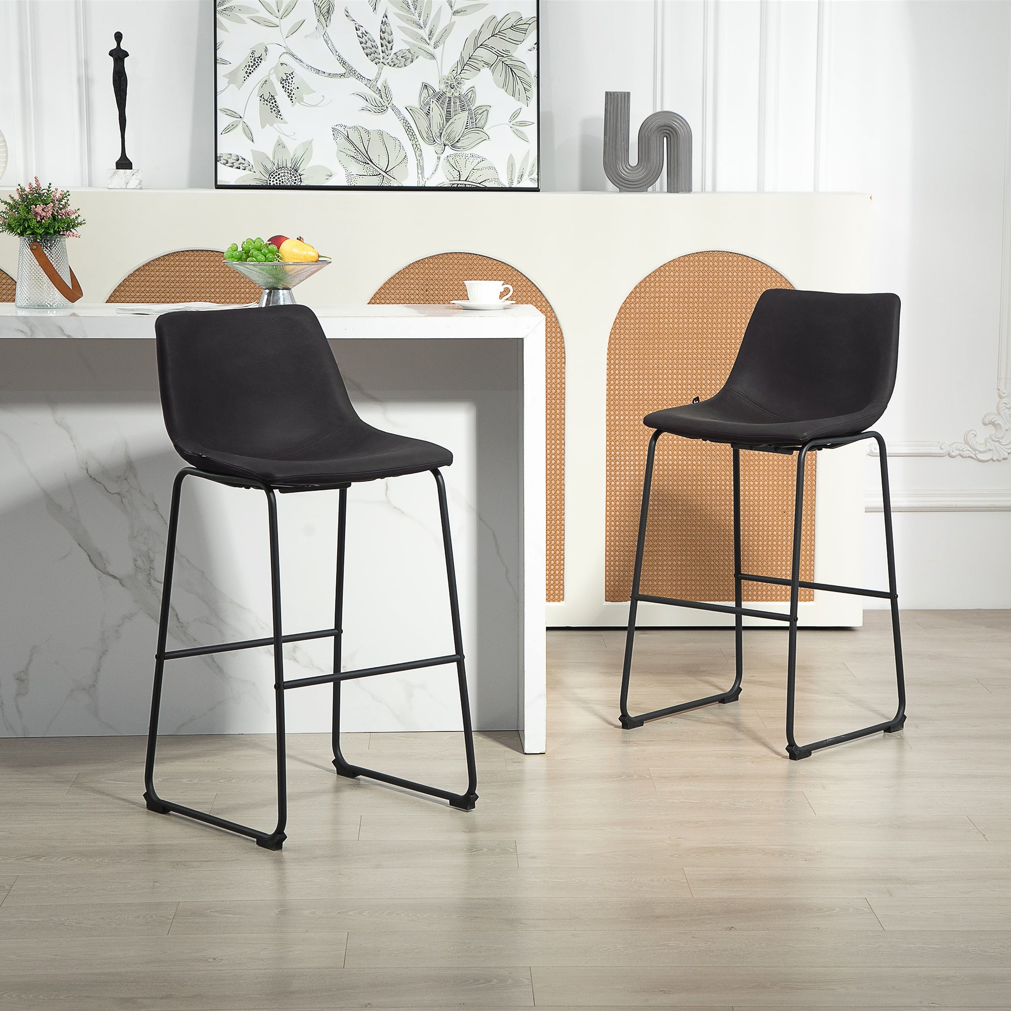 Aosom Counter Height Bar Stools Set of 2 - Dark Brown PU Leather-Home Furnishings > Kitchen & Dining Furniture > Bar Stools-DECOROLALA