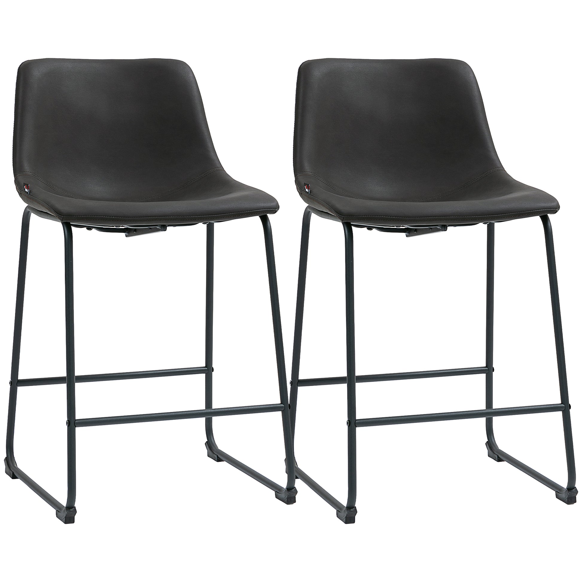 Aosom Counter Height Bar Stools Set of 2 - Dark Brown PU Leather-Home Furnishings > Kitchen & Dining Furniture > Bar Stools-DECOROLALA