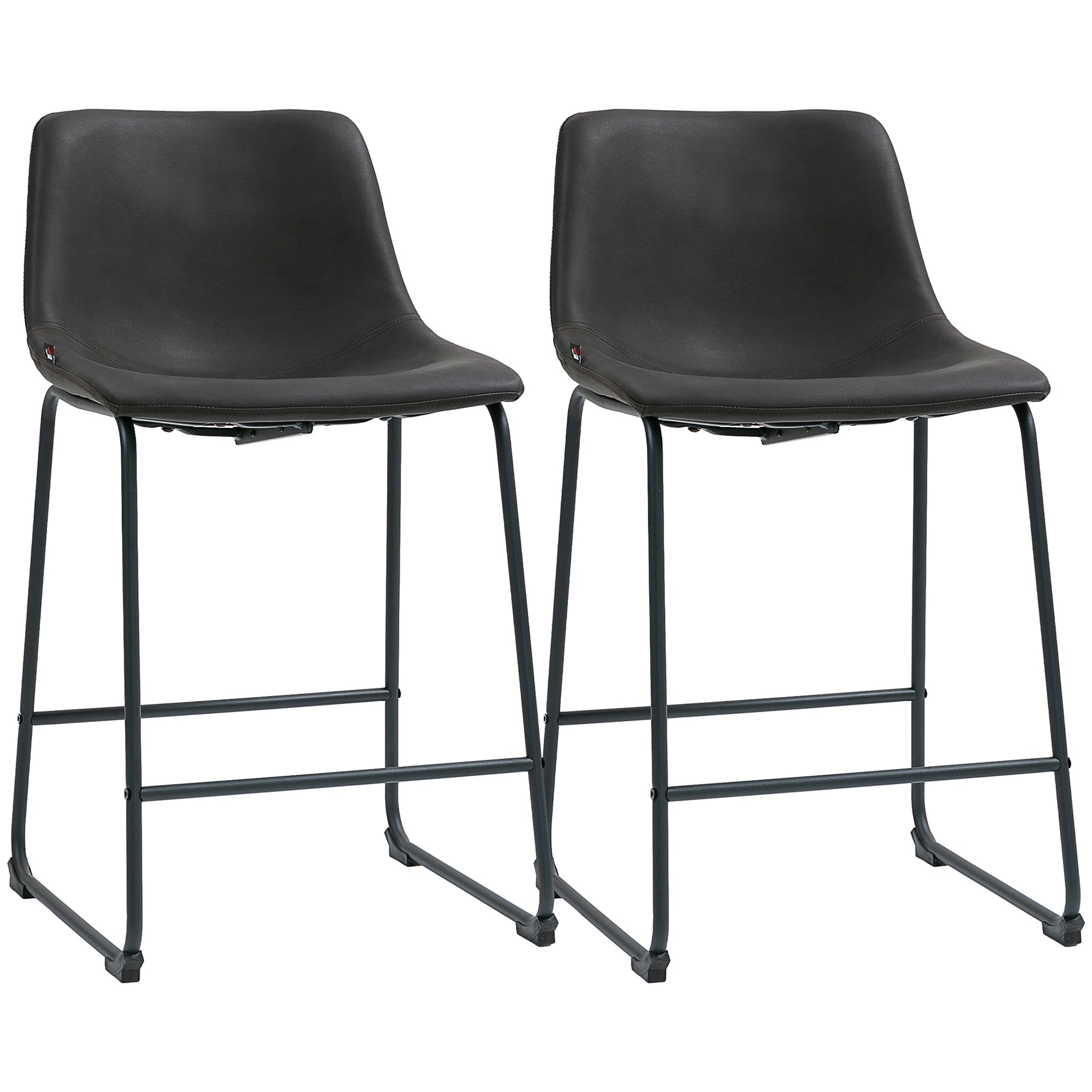 Aosom Counter Height Bar Stools Set of 2 - Dark Brown PU Leather-Home Furnishings > Kitchen & Dining Furniture > Bar Stools-DECOROLALA