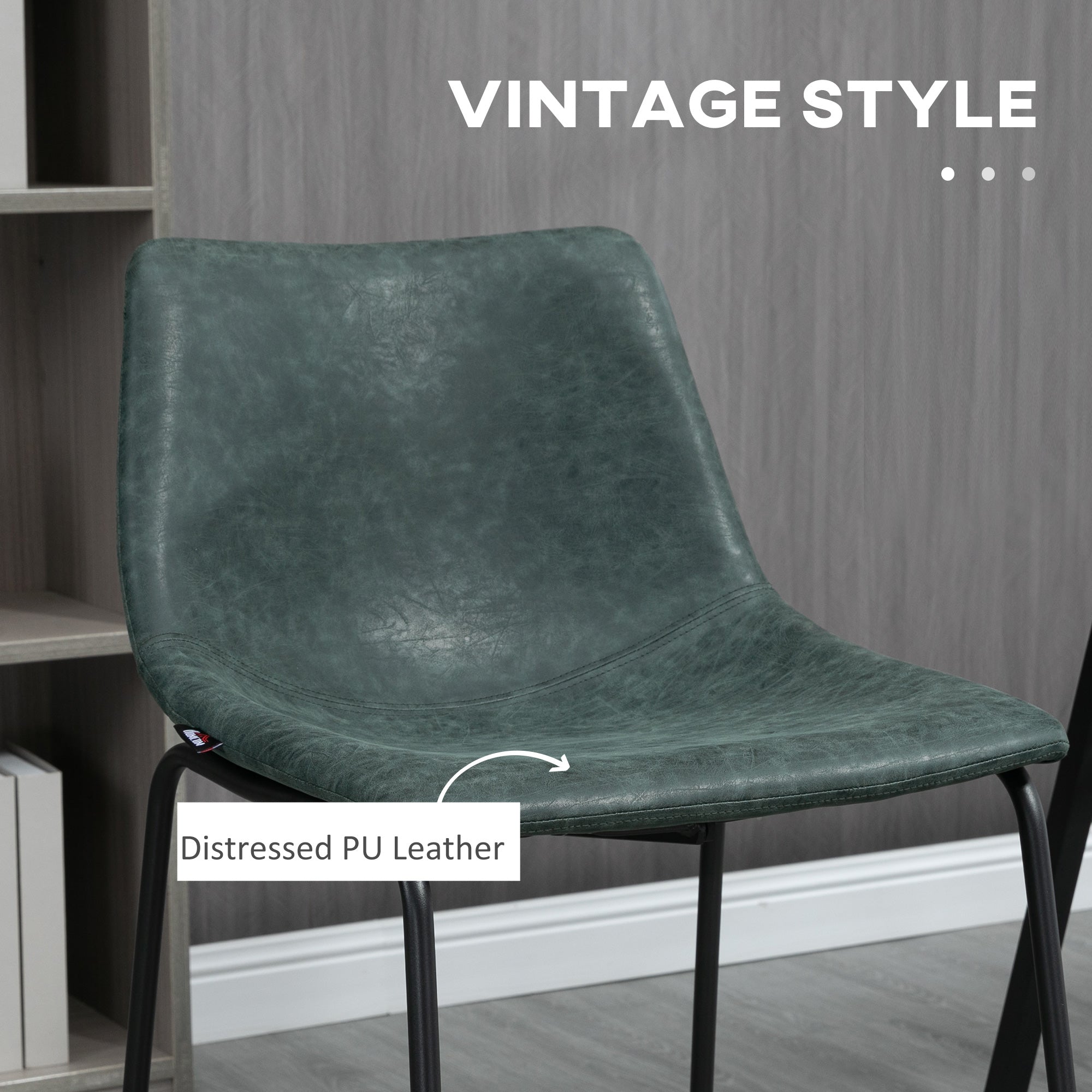Aosom Counter Height Bar Stools Set of 2 - Dark Green PU Leather-Home Furnishings > Kitchen & Dining Furniture > Bar Stools-DECOROLALA