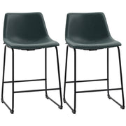 Aosom Counter Height Bar Stools Set of 2 - Dark Green PU Leather-Home Furnishings > Kitchen & Dining Furniture > Bar Stools-DECOROLALA