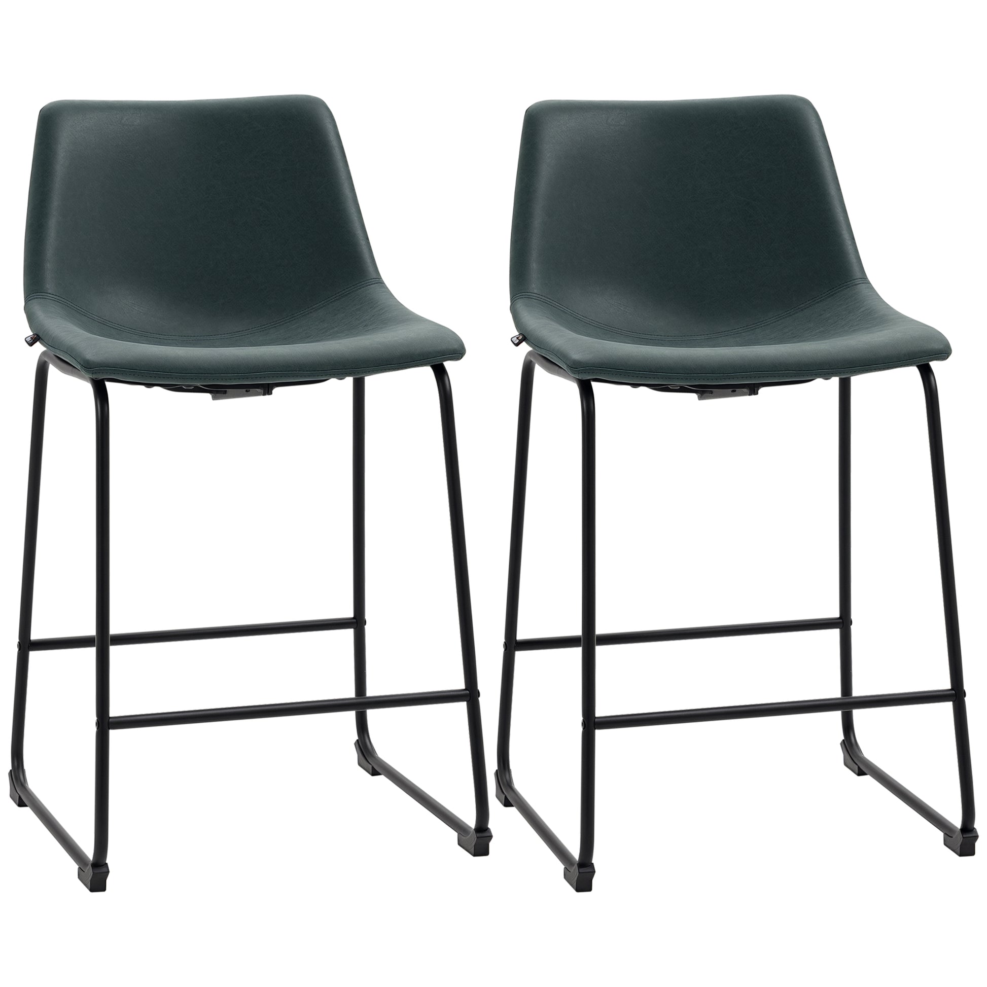 Aosom Counter Height Bar Stools Set of 2 - Dark Green PU Leather-Home Furnishings > Kitchen & Dining Furniture > Bar Stools-DECOROLALA