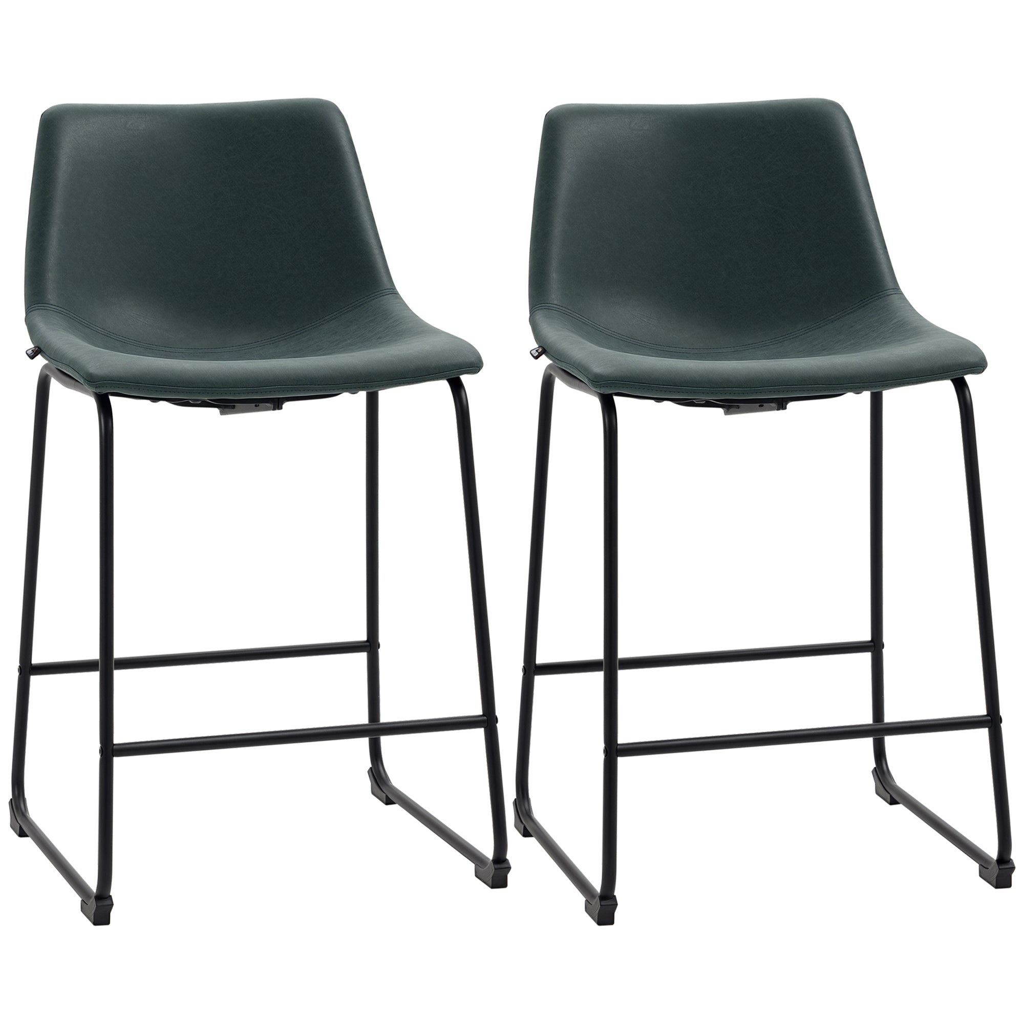 Aosom Counter Height Bar Stools Set of 2 - Dark Green PU Leather-Home Furnishings > Kitchen & Dining Furniture > Bar Stools-DECOROLALA