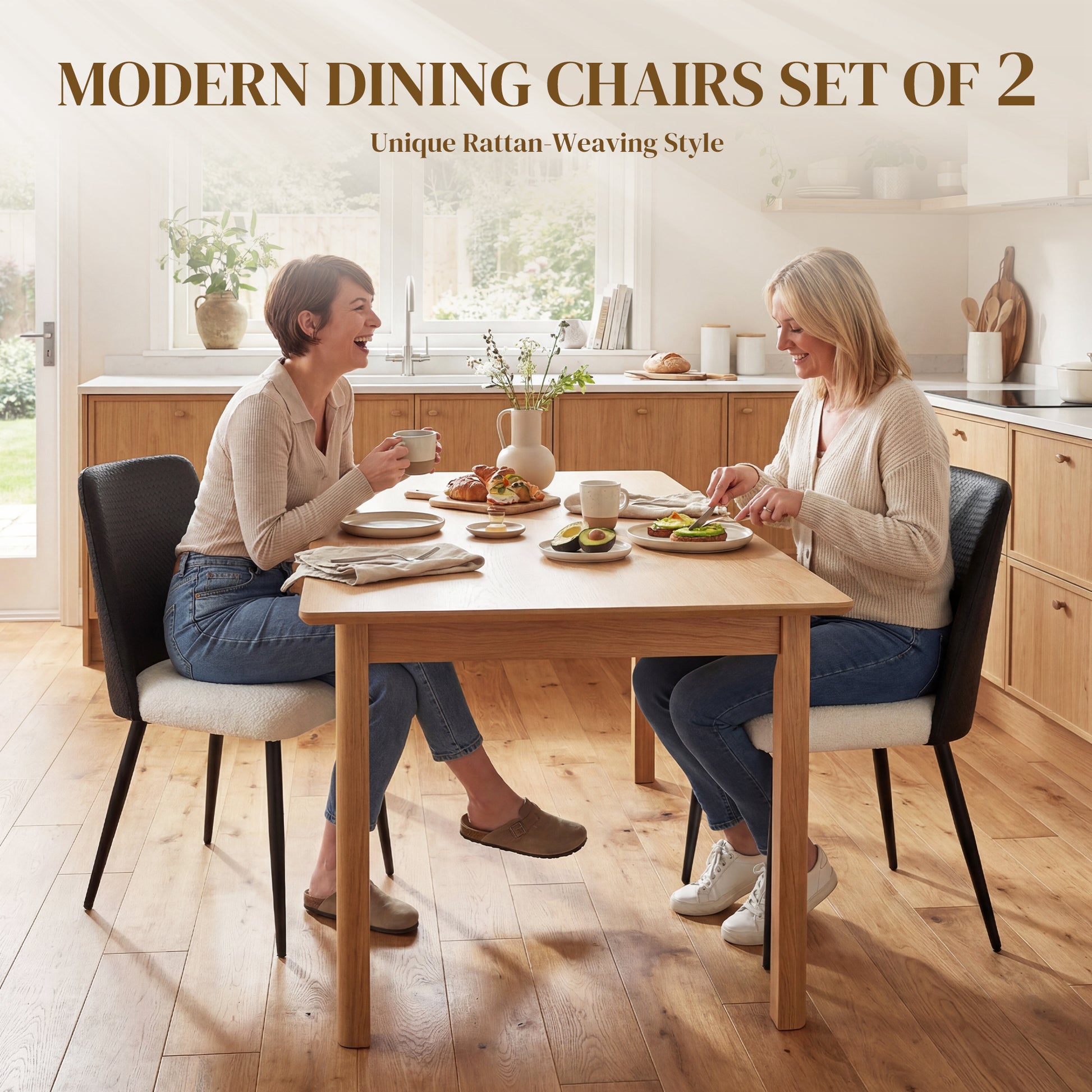 Aosom Dining Chairs Set of 2 - Black Rattan Back Padded Seat-Home Furnishings > Kitchen & Dining Furniture > Dining Chairs-DECOROLALA