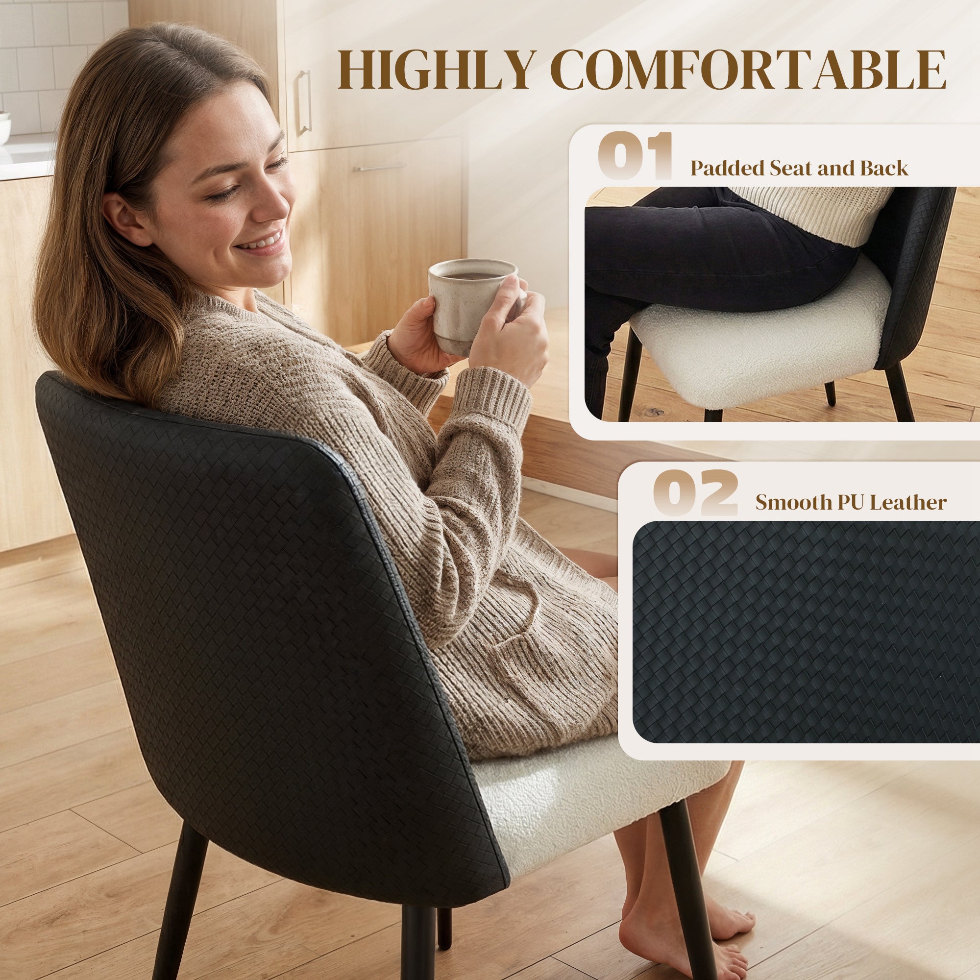Aosom Dining Chairs Set of 2 - Black Rattan Back Padded Seat-Home Furnishings > Kitchen & Dining Furniture > Dining Chairs-DECOROLALA