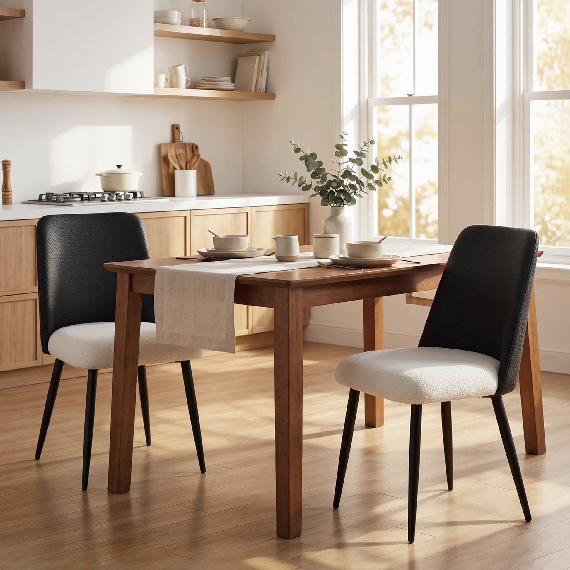 Aosom Dining Chairs Set of 2 - Black Rattan Back Padded Seat-Home Furnishings > Kitchen & Dining Furniture > Dining Chairs-DECOROLALA