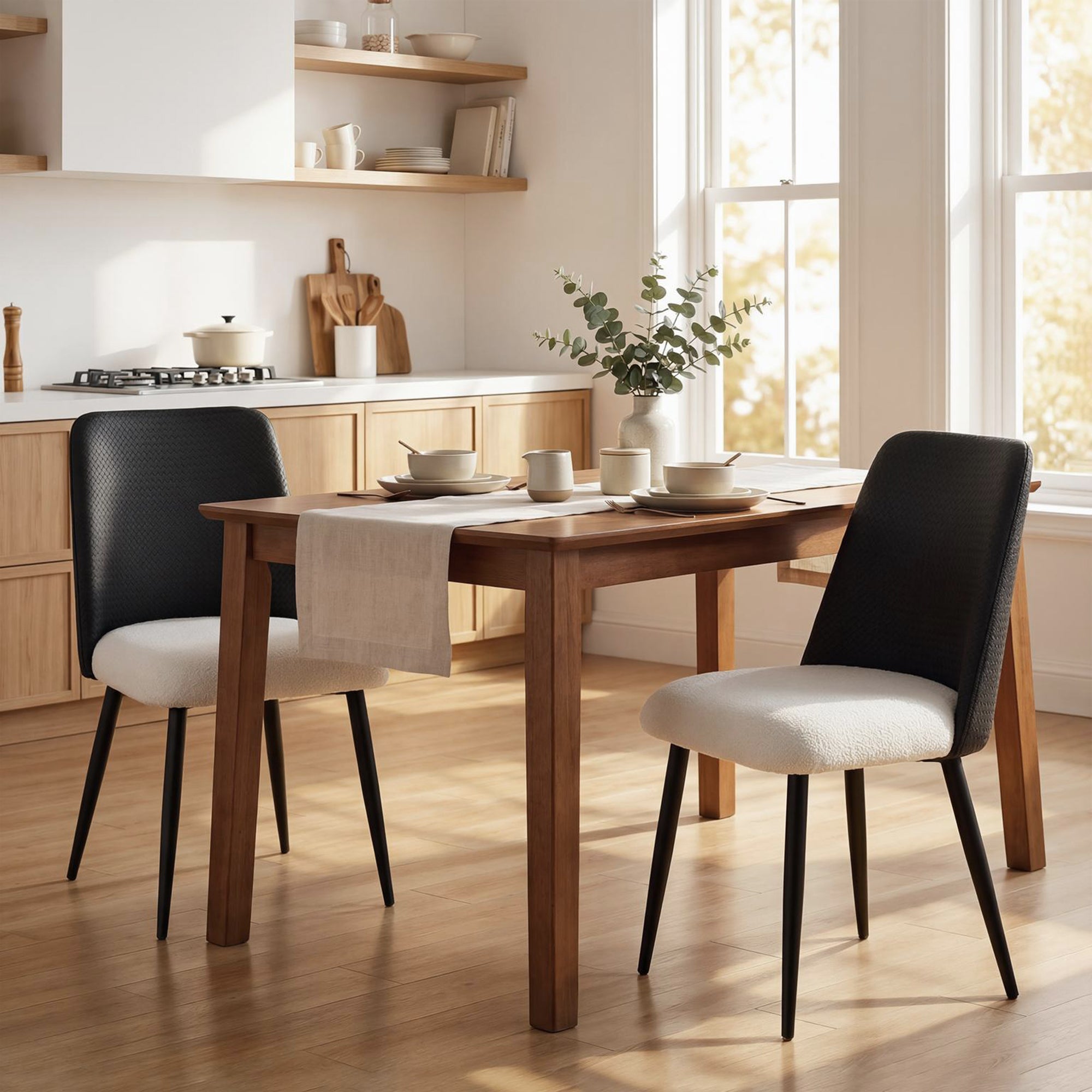 Aosom Dining Chairs Set of 2 - Black Rattan Back Padded Seat-Home Furnishings > Kitchen & Dining Furniture > Dining Chairs-DECOROLALA