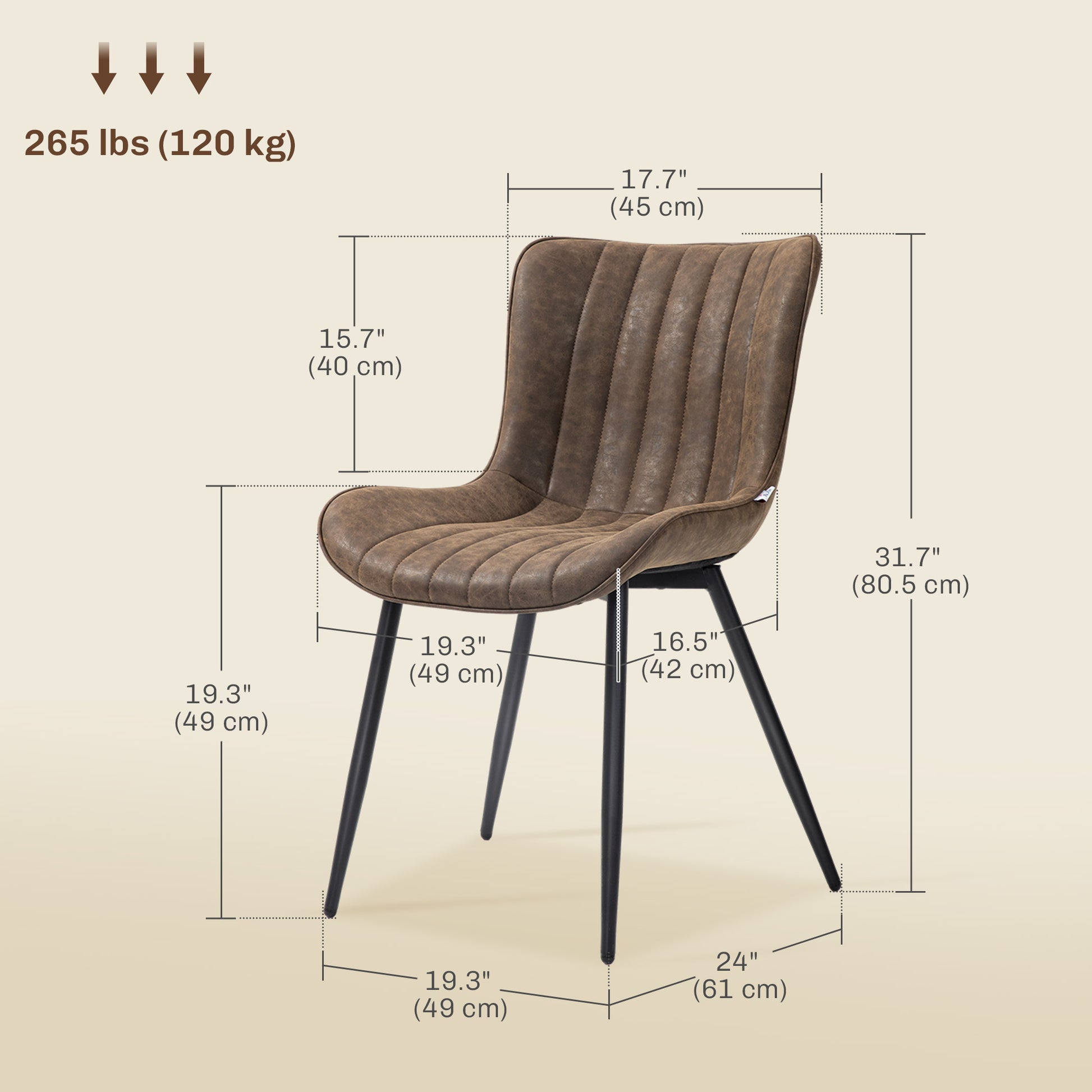 Aosom Dining Chairs Set of 2 - Brown PU Leather & Steel Legs-Home Furnishings > Kitchen & Dining Furniture > Dining Chairs-DECOROLALA