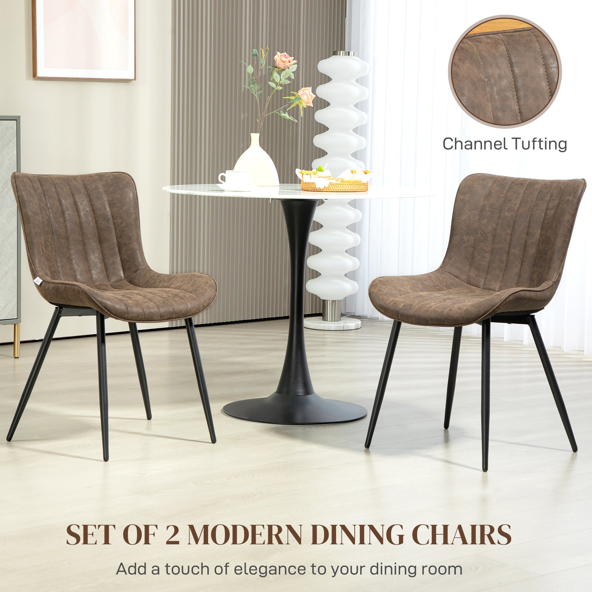 Aosom Dining Chairs Set of 2 - Brown PU Leather & Steel Legs-Home Furnishings > Kitchen & Dining Furniture > Dining Chairs-DECOROLALA