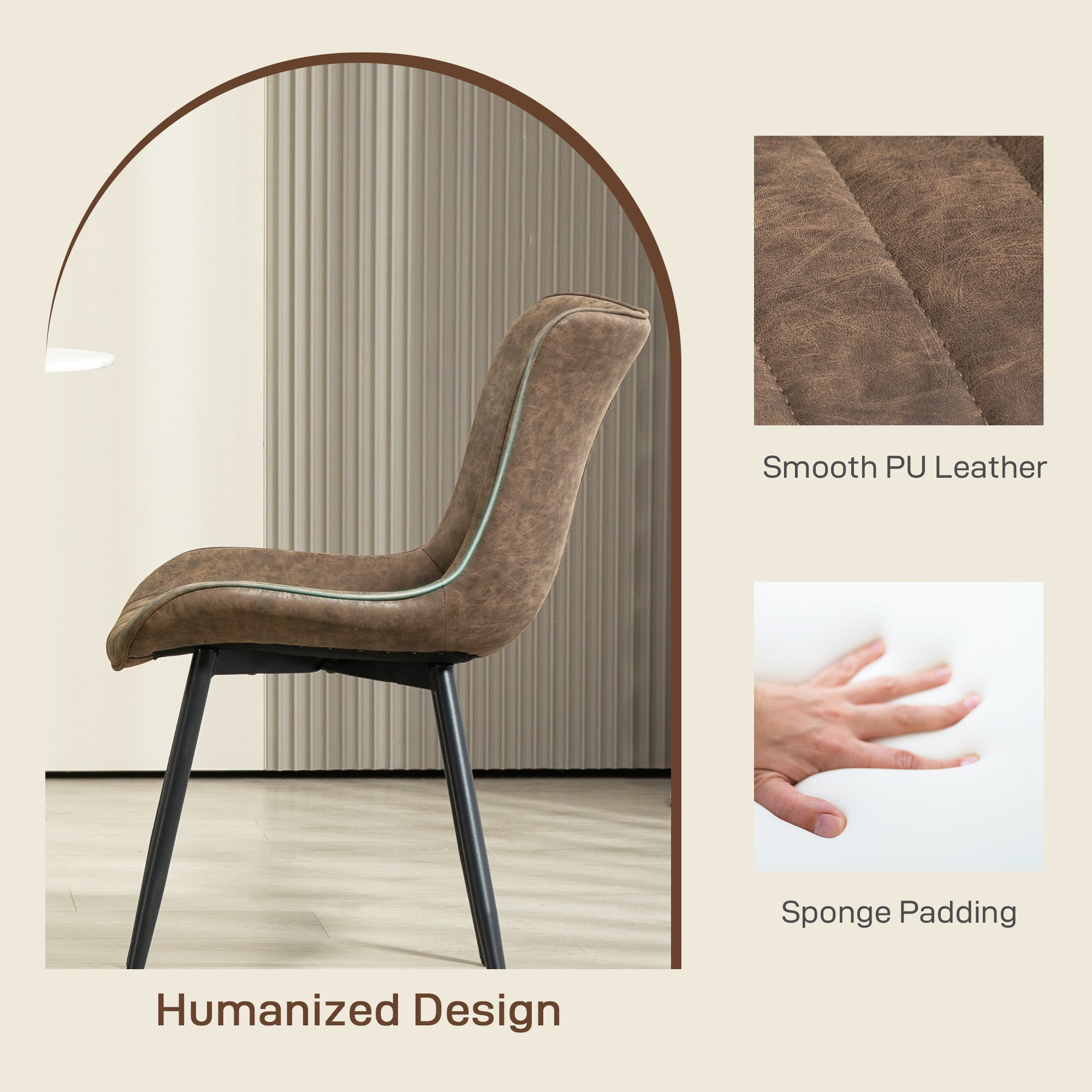 Aosom Dining Chairs Set of 2 - Brown PU Leather & Steel Legs-Home Furnishings > Kitchen & Dining Furniture > Dining Chairs-DECOROLALA