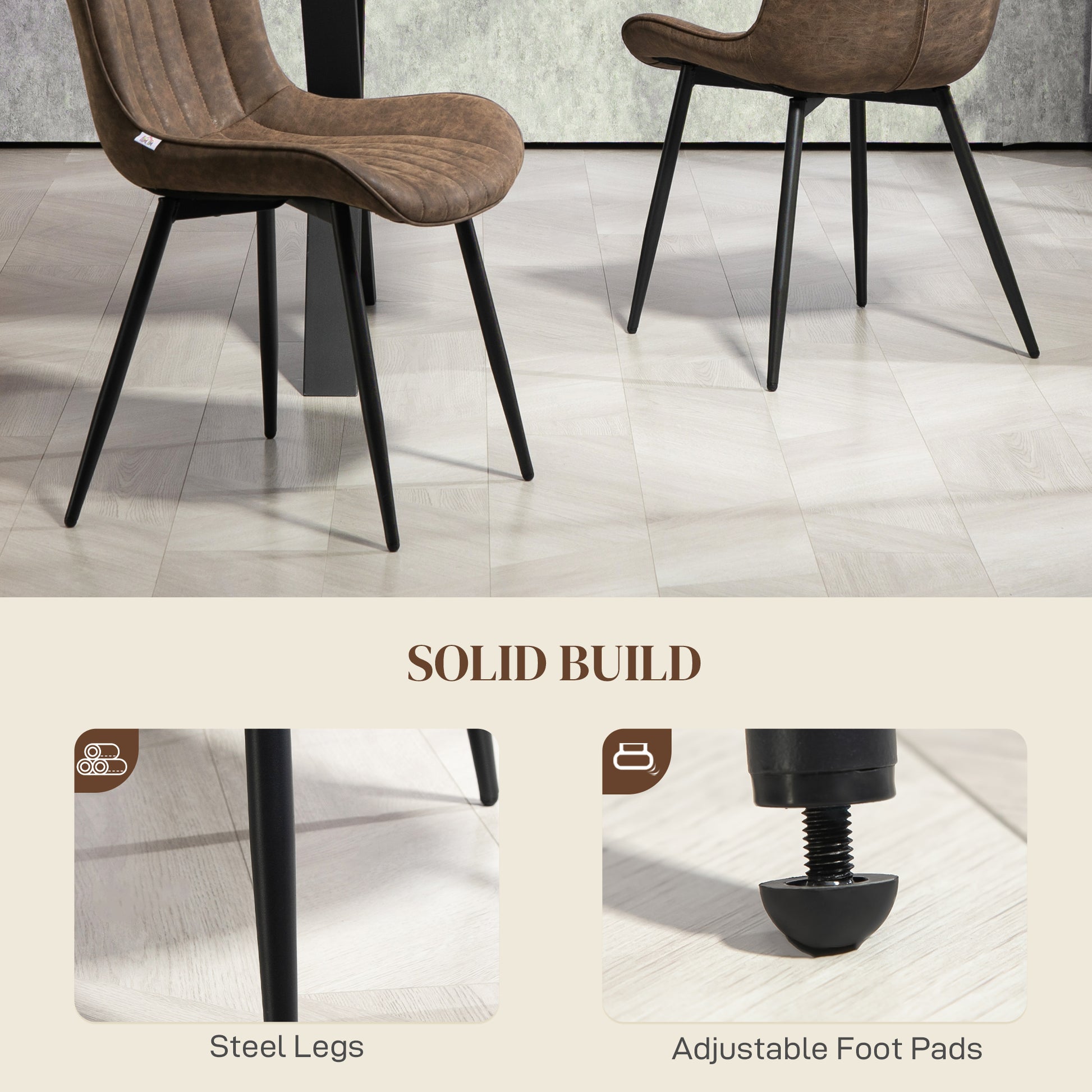 Aosom Dining Chairs Set of 2 - Brown PU Leather & Steel Legs-Home Furnishings > Kitchen & Dining Furniture > Dining Chairs-DECOROLALA