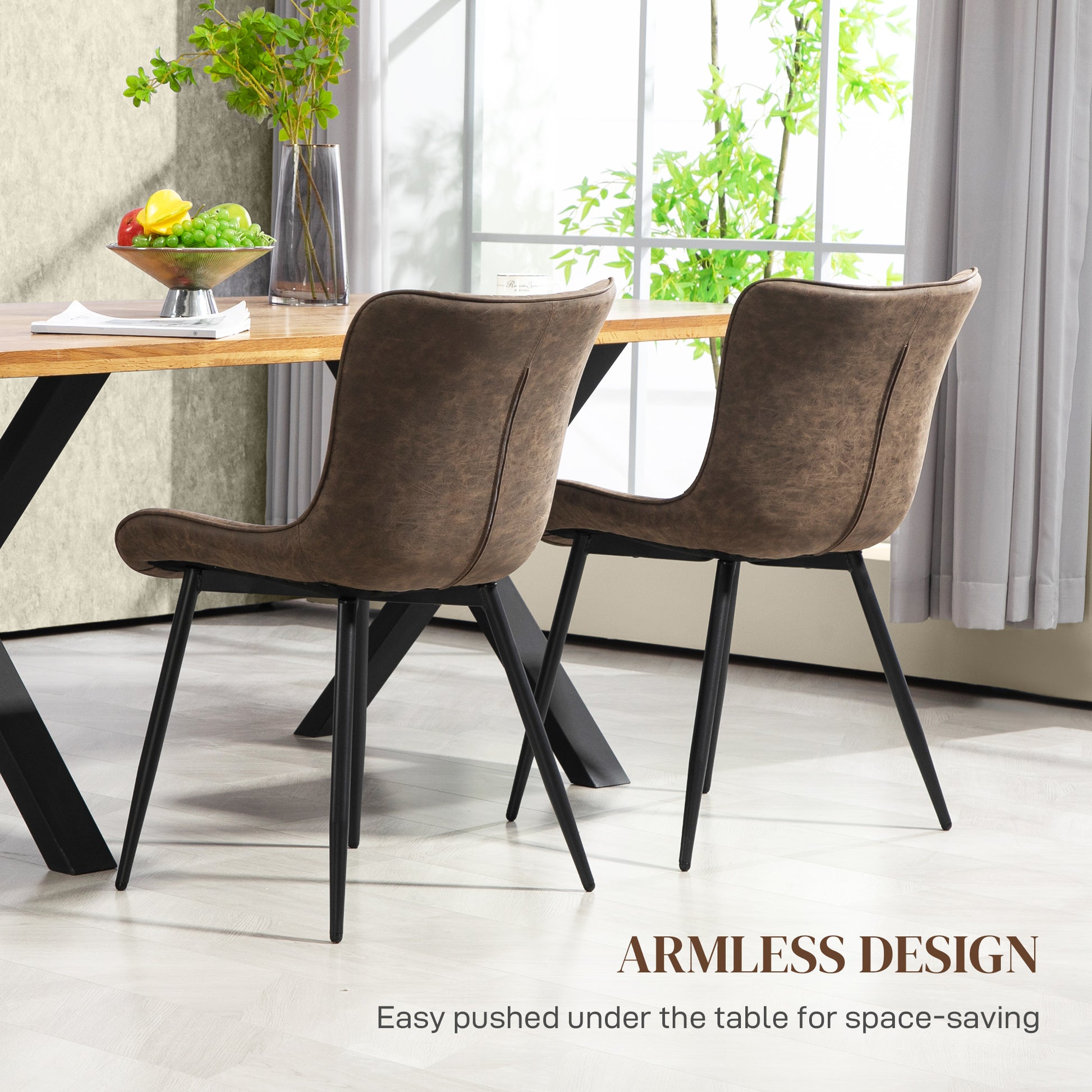 Aosom Dining Chairs Set of 2 - Brown PU Leather & Steel Legs-Home Furnishings > Kitchen & Dining Furniture > Dining Chairs-DECOROLALA