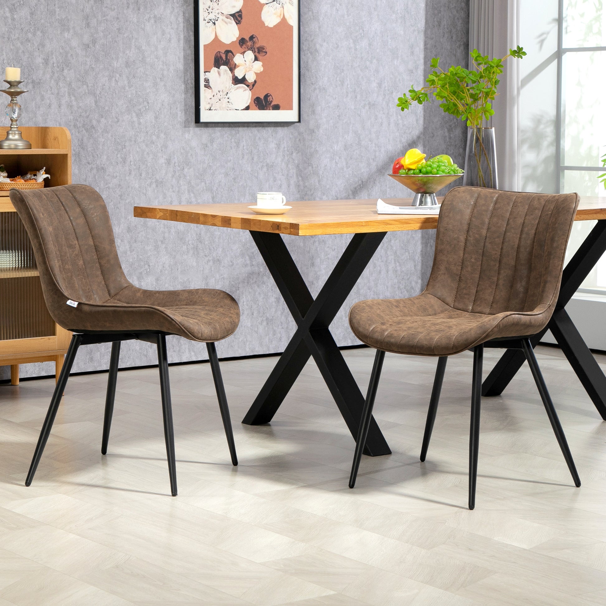 Aosom Dining Chairs Set of 2 - Brown PU Leather & Steel Legs-Home Furnishings > Kitchen & Dining Furniture > Dining Chairs-DECOROLALA