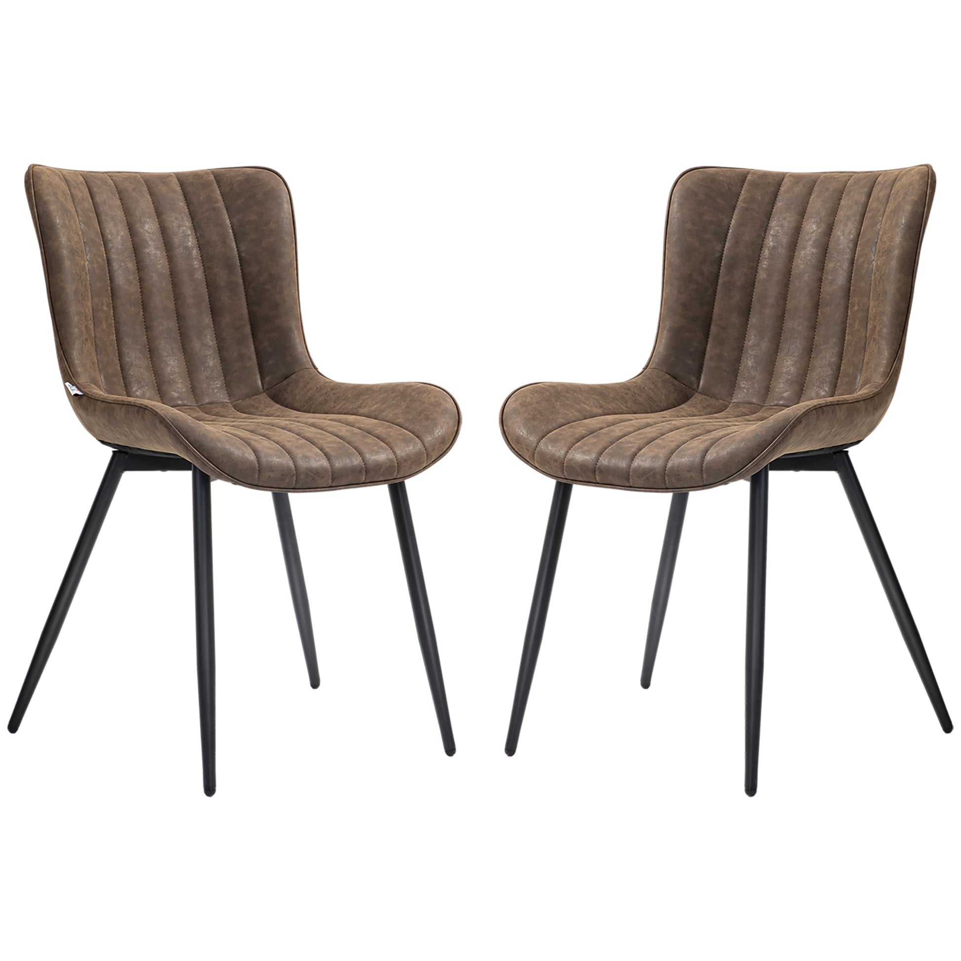 Aosom Dining Chairs Set of 2 - Brown PU Leather & Steel Legs-Home Furnishings > Kitchen & Dining Furniture > Dining Chairs-DECOROLALA