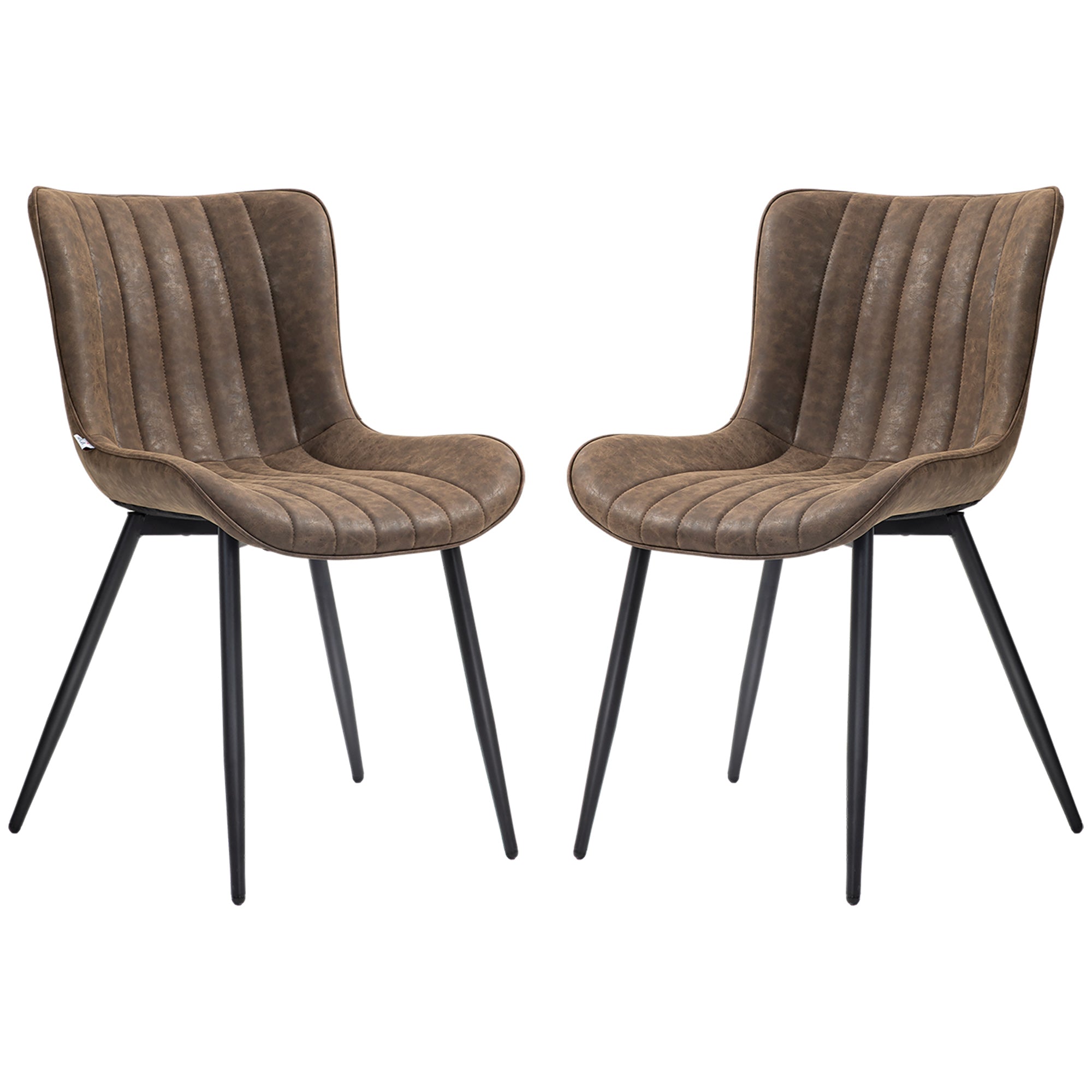 Aosom Dining Chairs Set of 2 - Brown PU Leather & Steel Legs-Home Furnishings > Kitchen & Dining Furniture > Dining Chairs-DECOROLALA