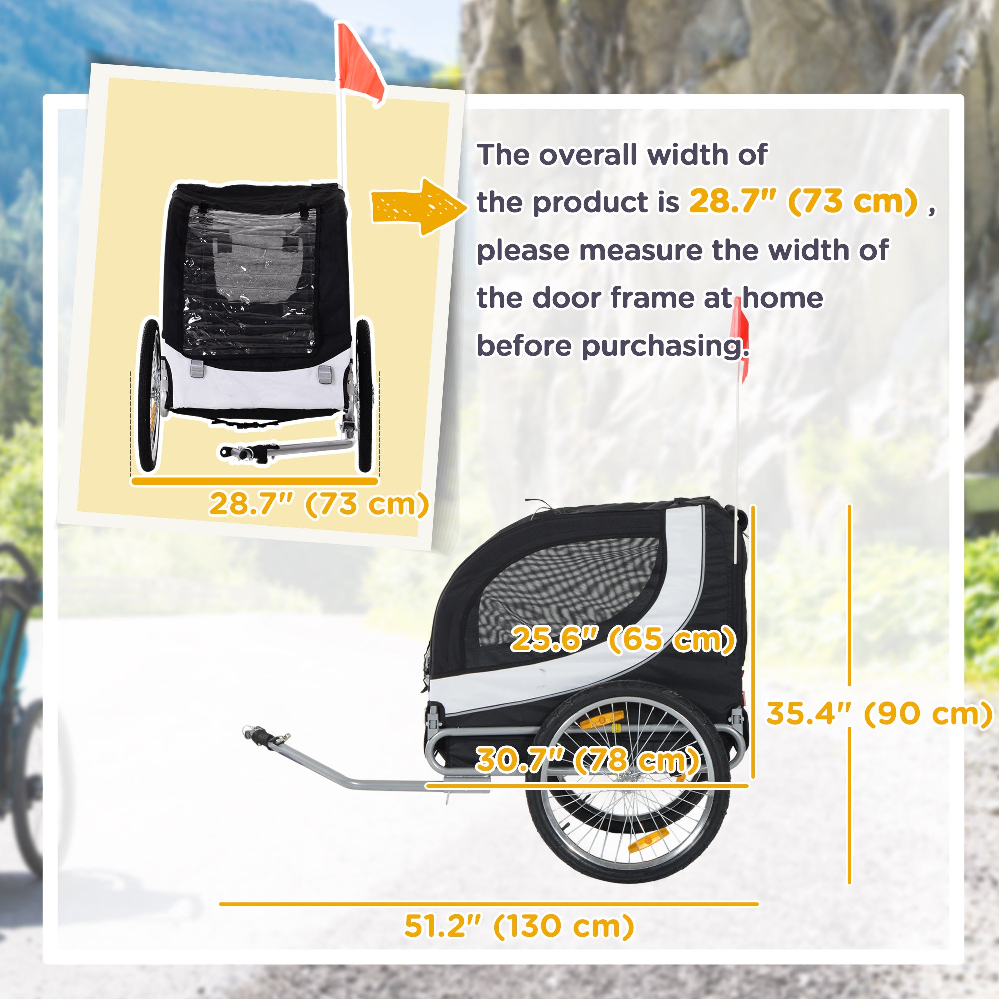 Aosom Dog Bike Trailer, Pet Cart Bicycle, Wagon Cargo Carrier Attachment with Hitch, Reflectors, Flag for Small Medium Dogs, Pet Wheelchair for Travelling, White-Dogs-DECOROLALA