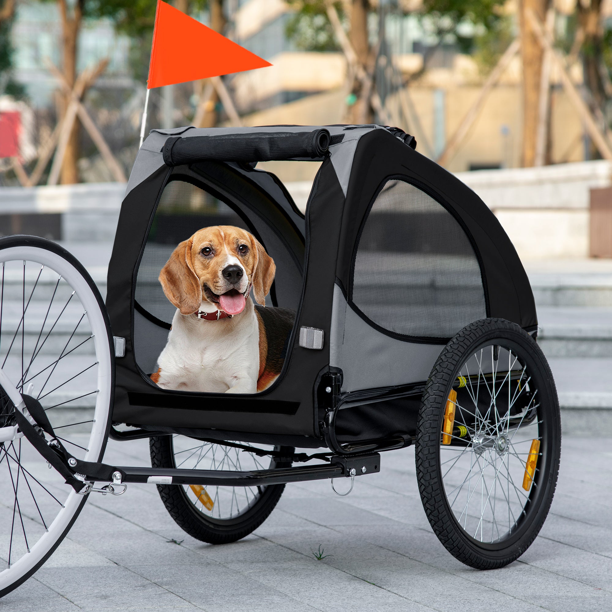 Aosom Dog Bike Trailer for Medium Dogs - Black Steel Frame-Dogs-DECOROLALA
