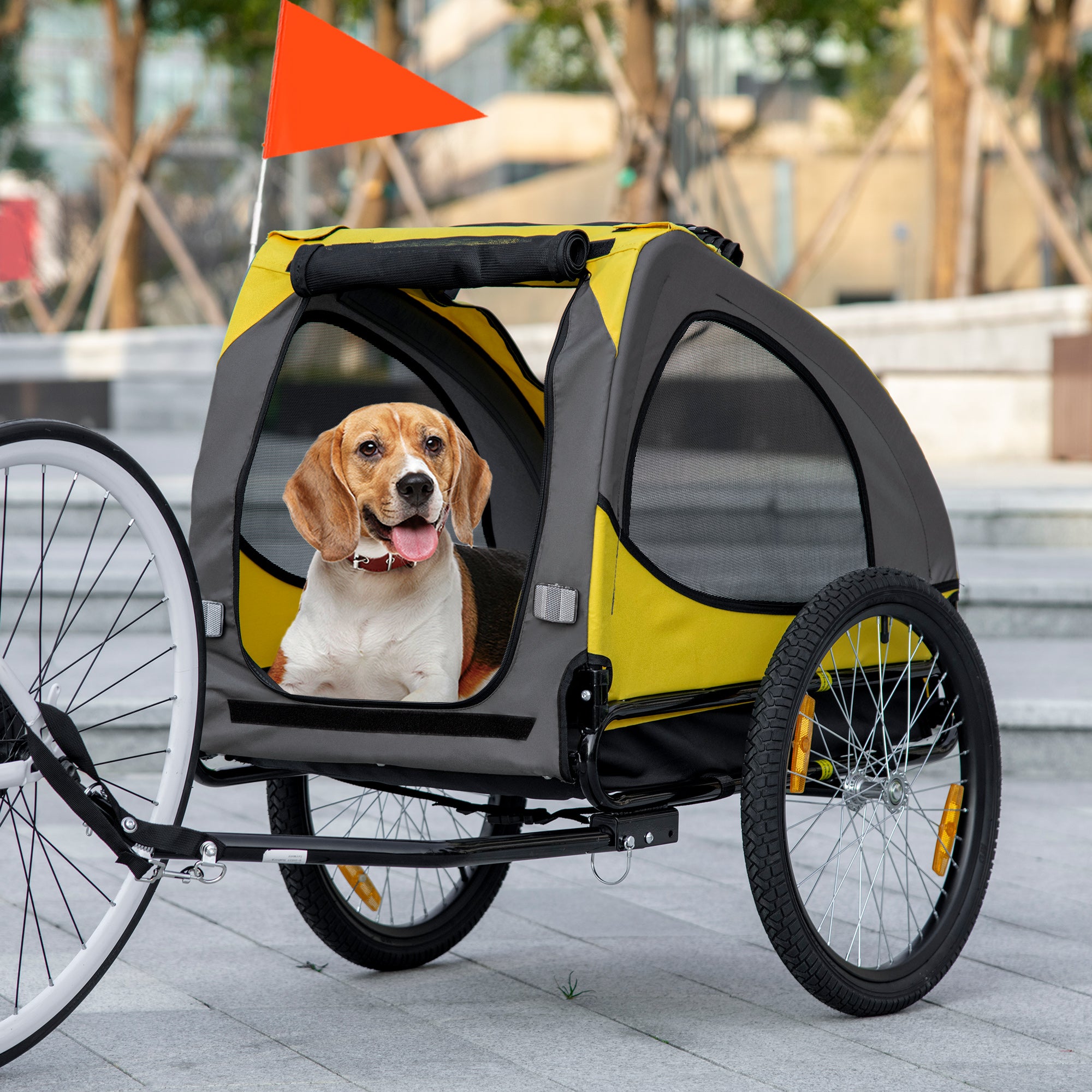 Aosom Dog Bike Trailer for Medium Dogs - Yellow Steel Frame-Dogs-DECOROLALA