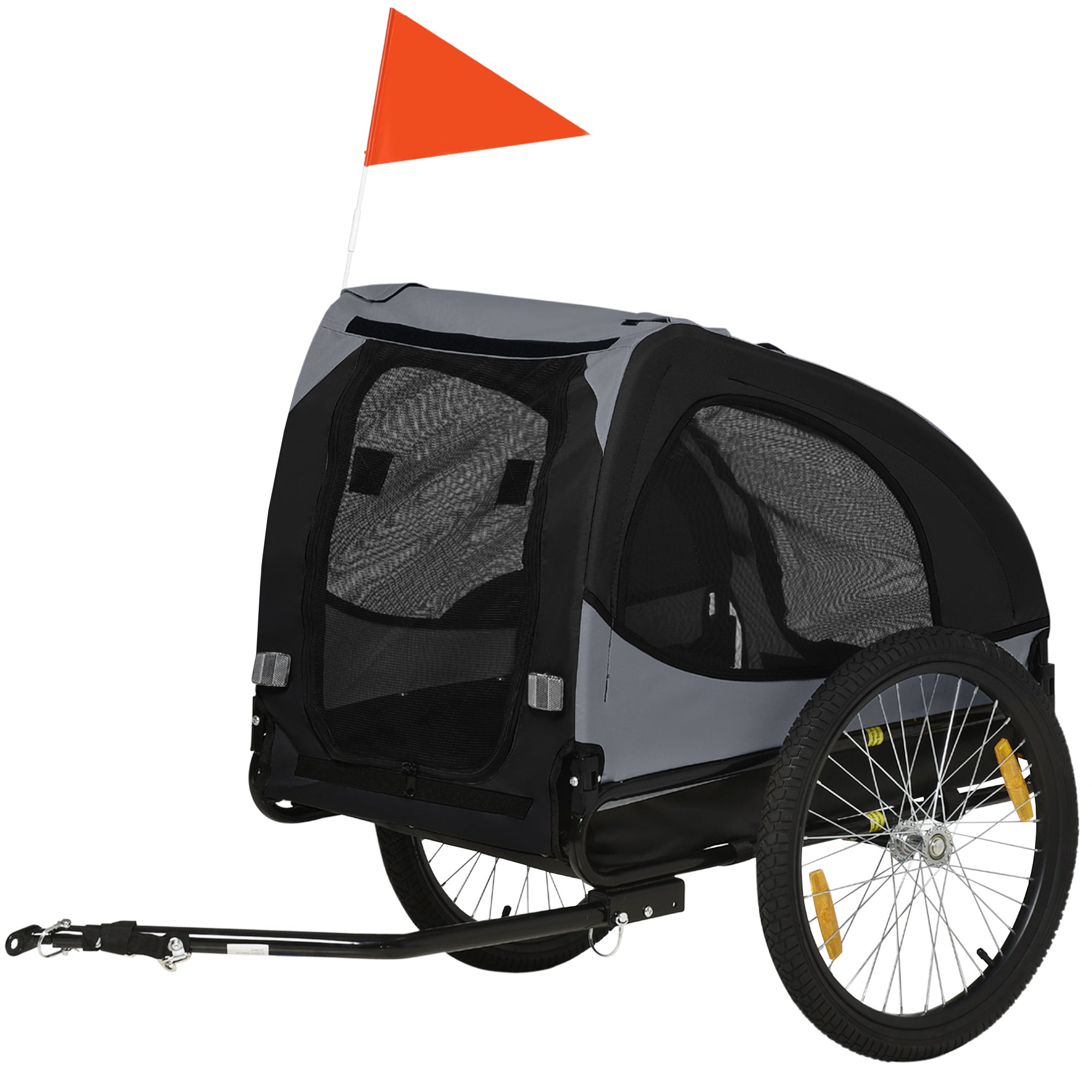 Aosom Dog Bike Trailer with Hitch Coupler, Quick Release Wheels, Reflectors, Flag for Medium Dogs, Black-Dogs-DECOROLALA