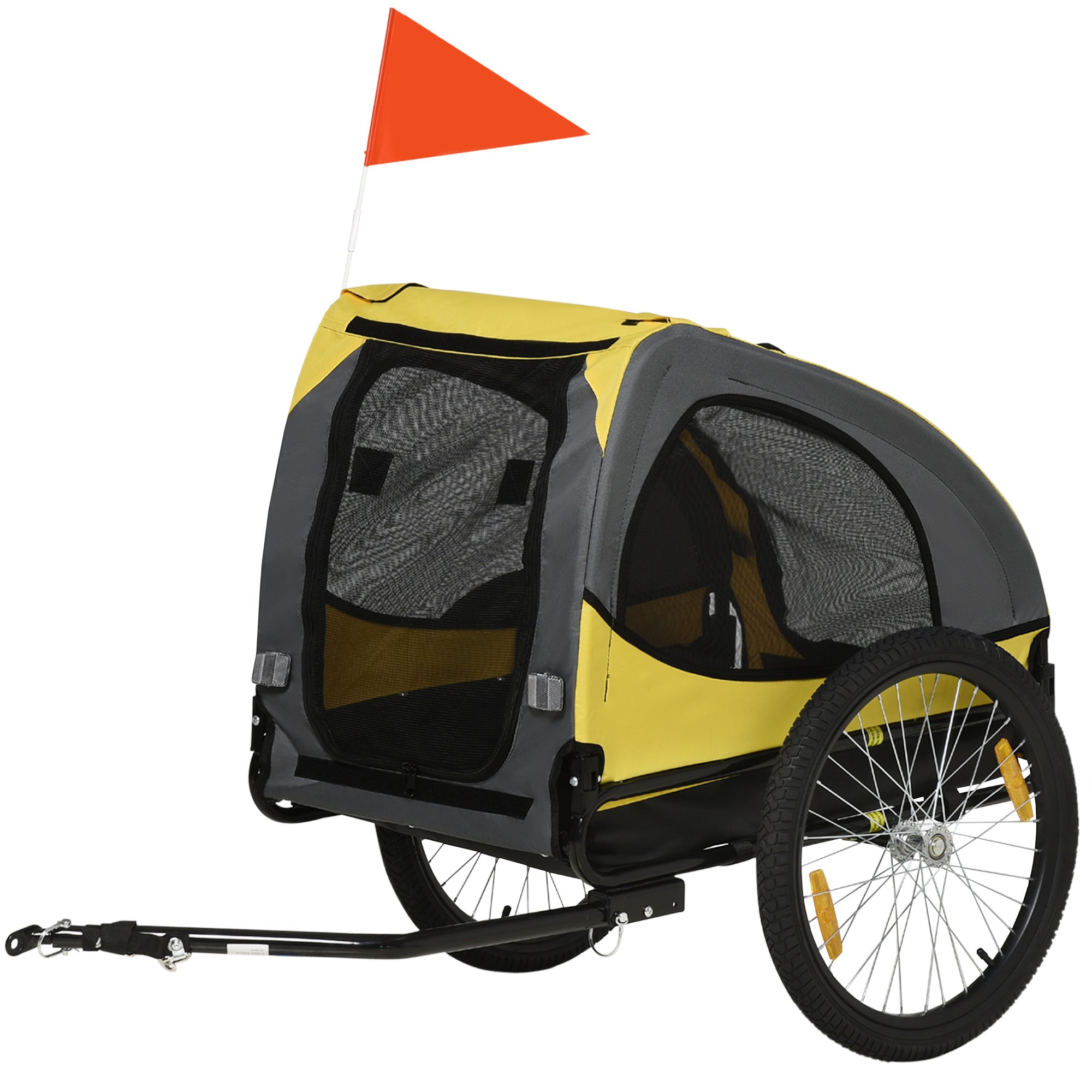 Aosom Dog Bike Trailer with Hitch Coupler, Quick Release Wheels, Reflectors, Flag for Medium Dogs, Yellow-Dogs-DECOROLALA