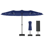 Aosom Double-Sided Patio Umbrella - 48 LED Lights, 15ft Dark Blue-DECOROLALA