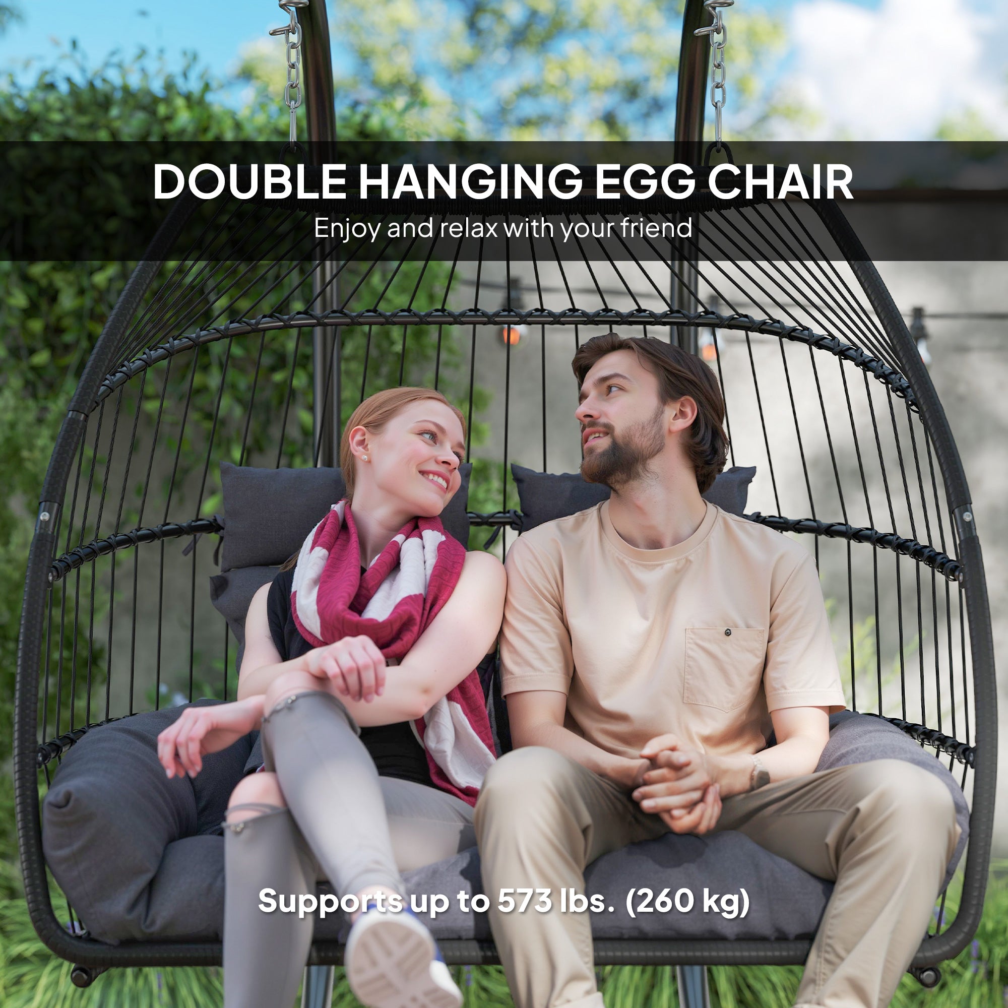 Aosom Double Wicker Egg Swing Chair - Dark Grey Foldable-DECOROLALA