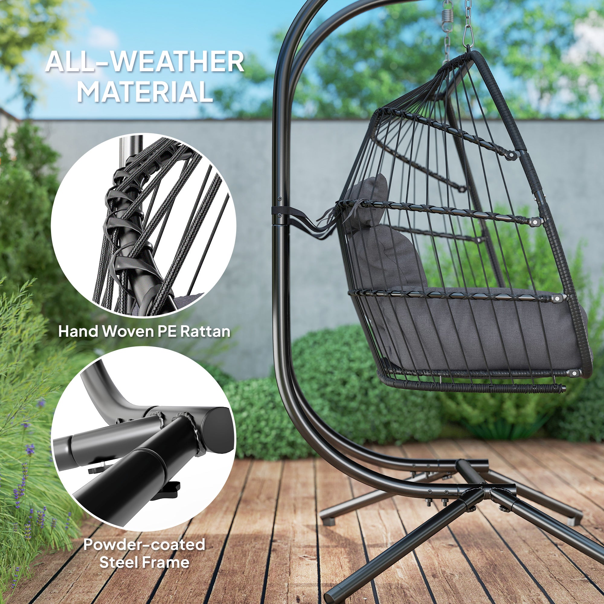 Aosom Double Wicker Egg Swing Chair - Dark Grey Foldable-DECOROLALA