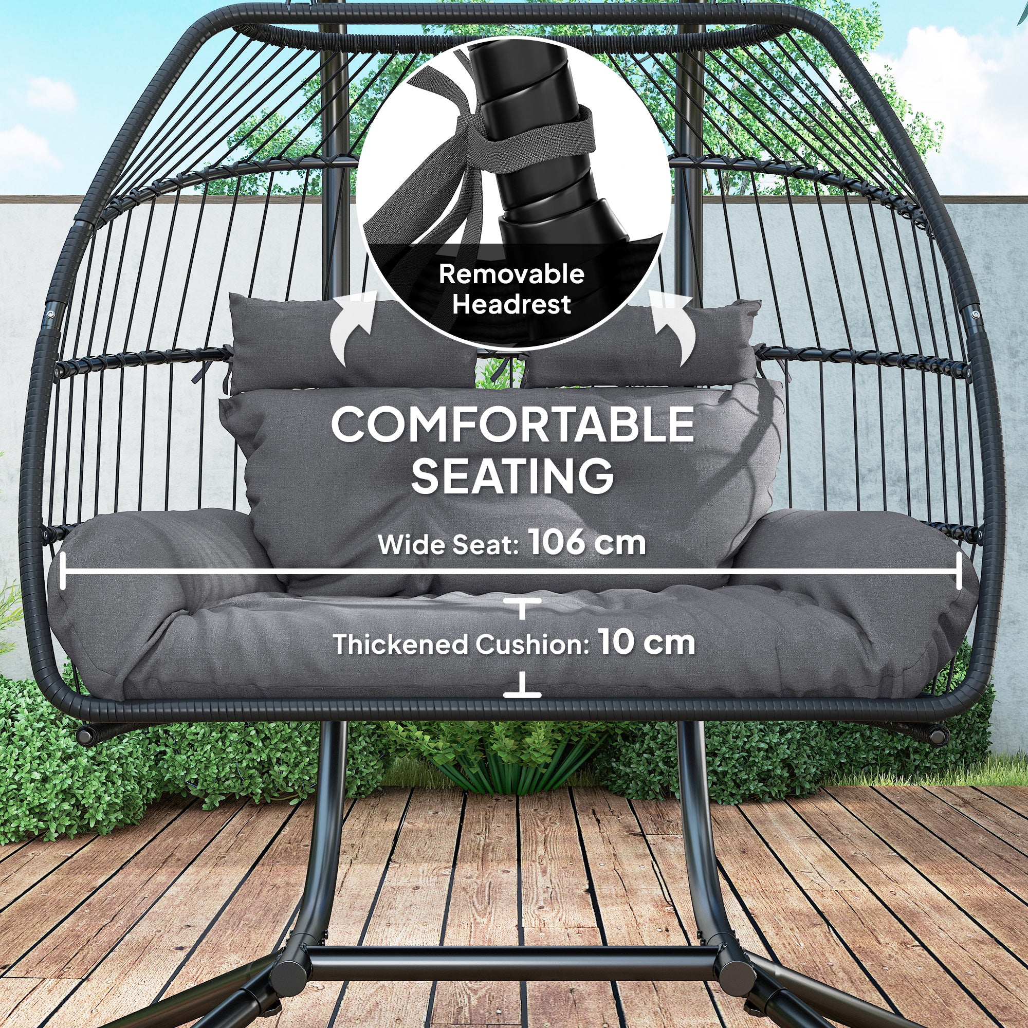 Aosom Double Wicker Egg Swing Chair - Dark Grey Foldable-DECOROLALA