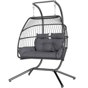 Aosom Double Wicker Egg Swing Chair - Dark Grey Foldable-DECOROLALA
