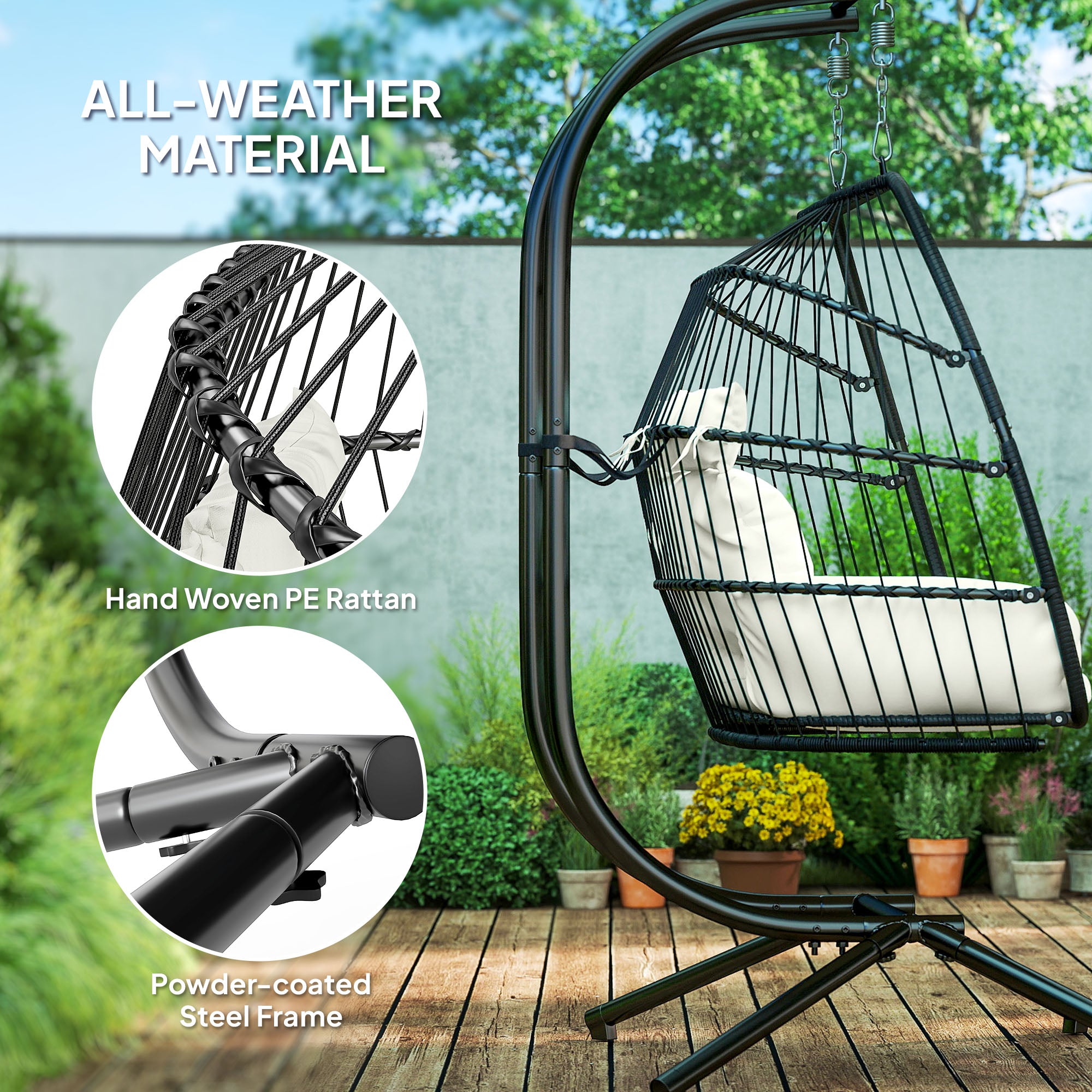 Aosom Double Wicker Egg Swing Chair Foldable Cream-DECOROLALA