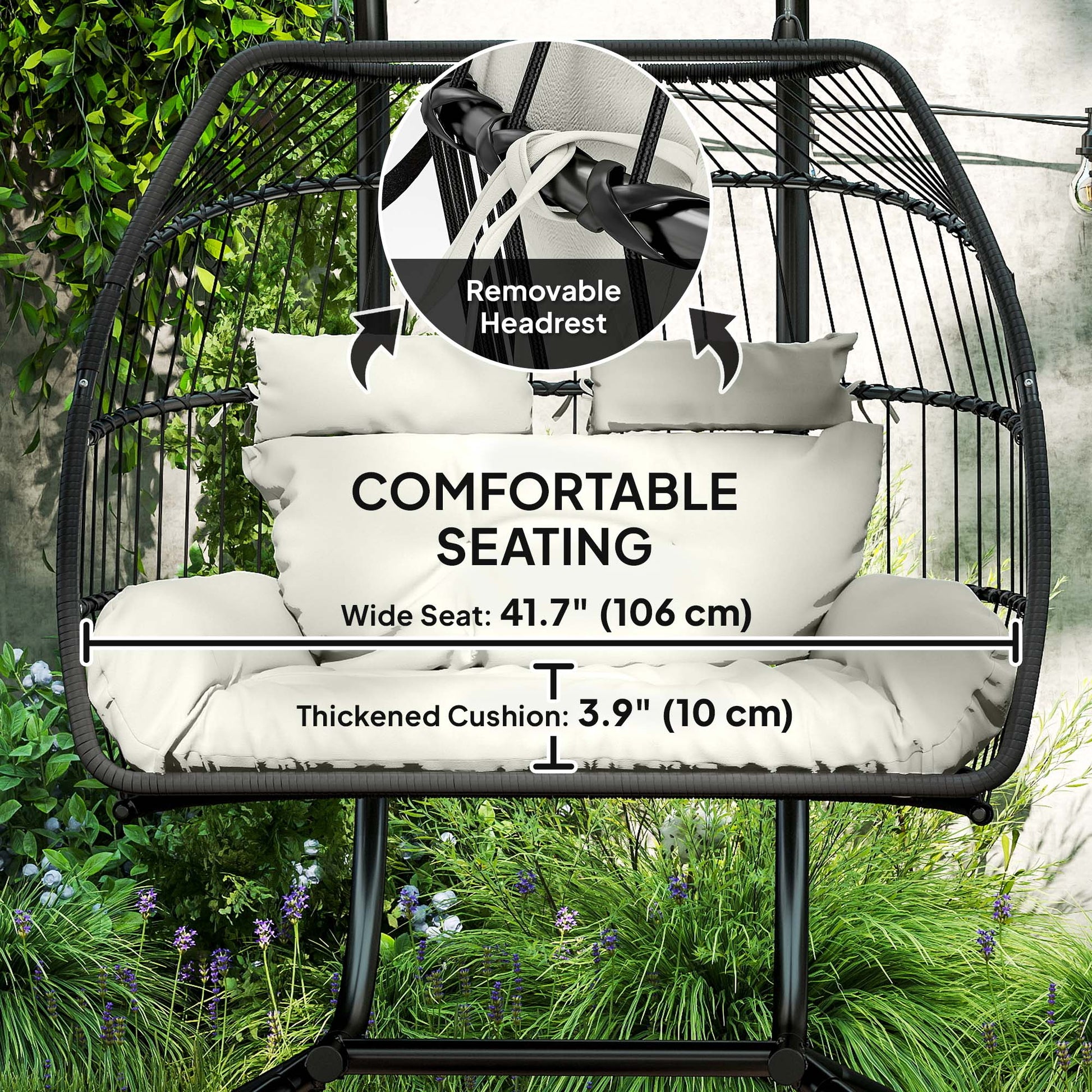 Aosom Double Wicker Egg Swing Chair Foldable Cream-DECOROLALA