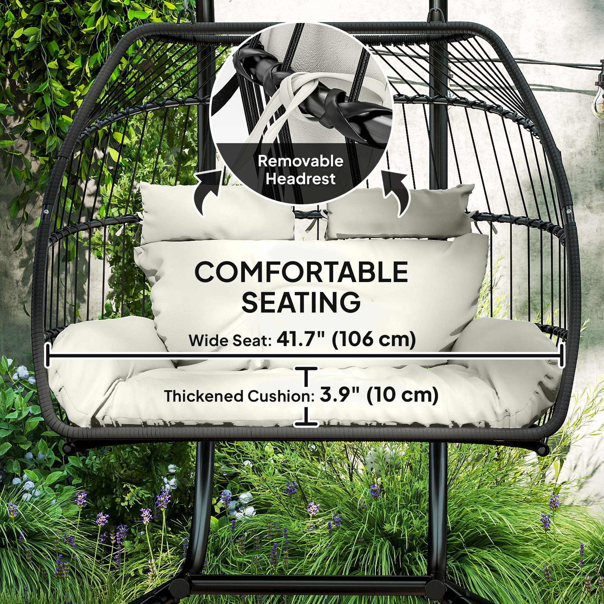 Aosom Double Wicker Egg Swing Chair Foldable Cream-DECOROLALA