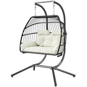 Aosom Double Wicker Egg Swing Chair Foldable Cream-DECOROLALA