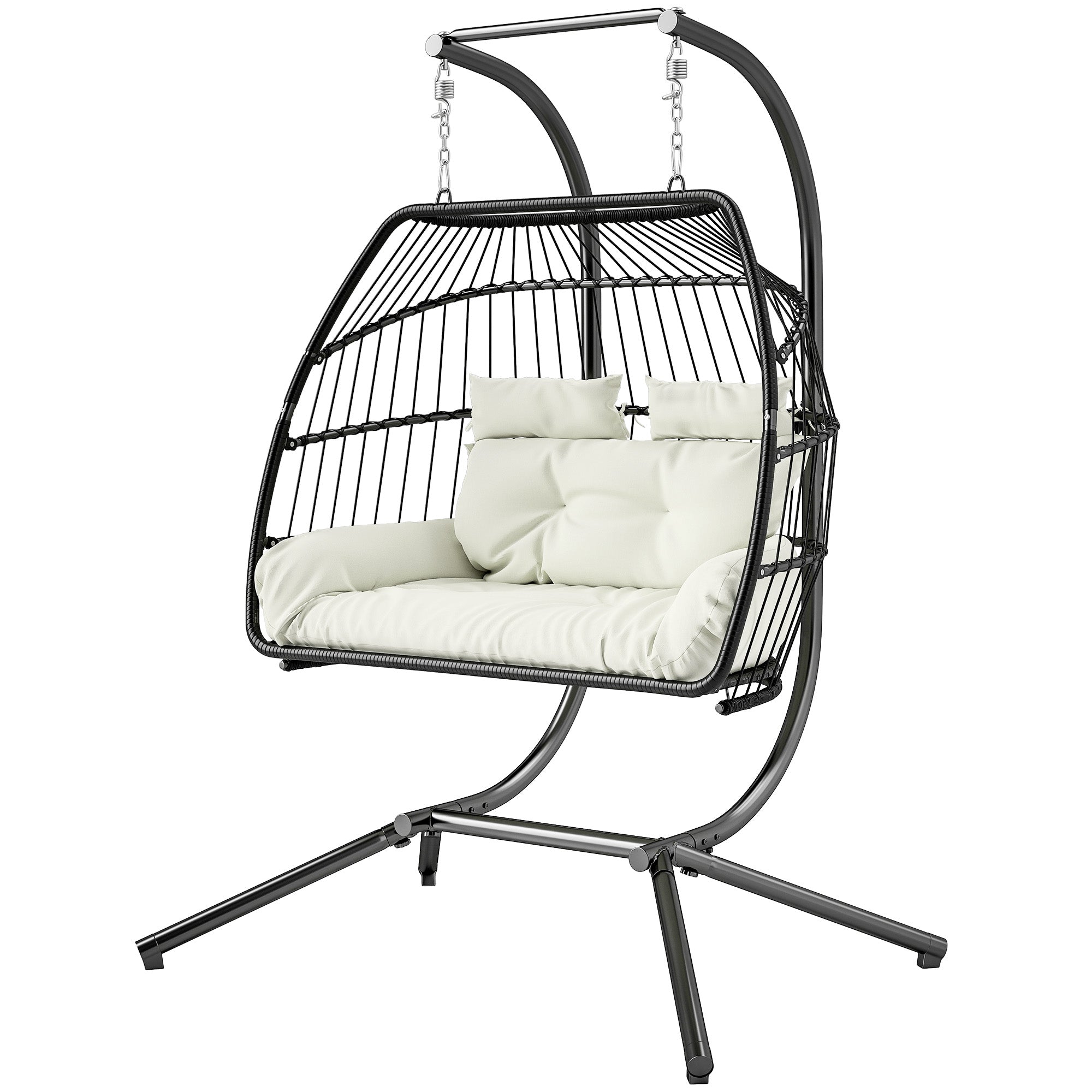 Aosom Double Wicker Egg Swing Chair Foldable Cream-DECOROLALA