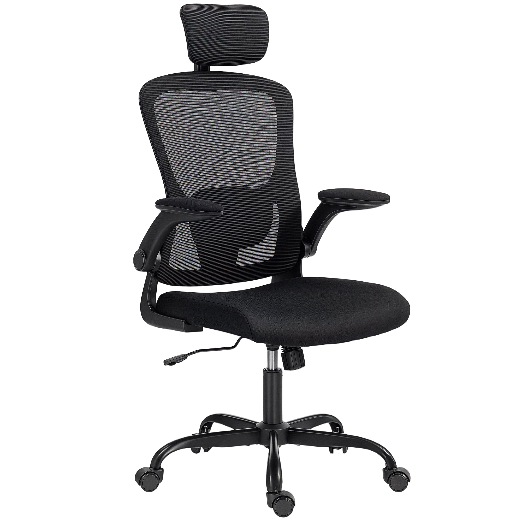 Aosom Ergonomic Mesh Office Chair - Black with Flip-Up Arms-Office Products > Office Furniture > Office Chairs > Task Chairs-DECOROLALA