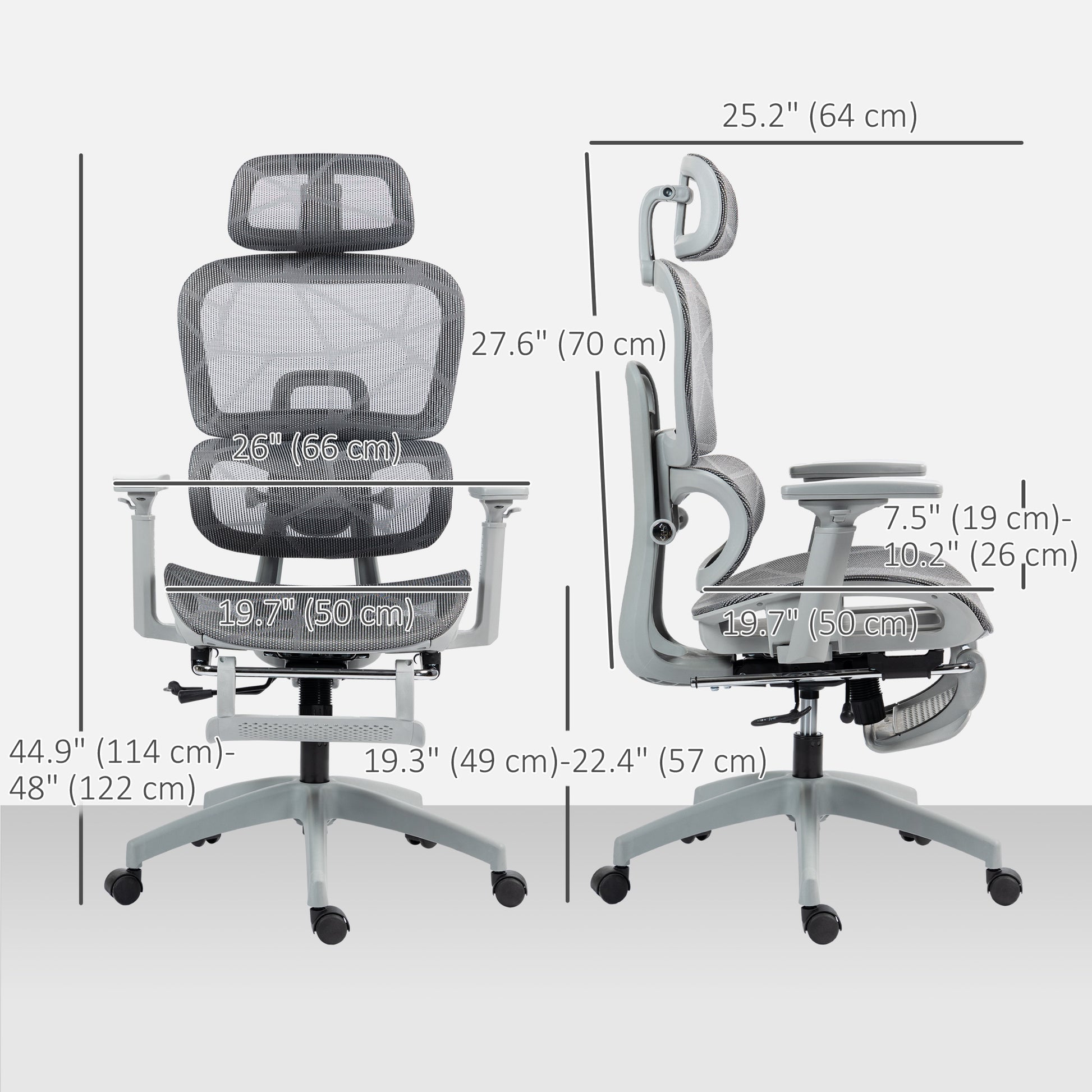 Ergonomic Office Chair with Lumbar Support, Mesh Office Chair with 3D Armrest, 135¬∞ Reclining, Adjustable Headrest, Grey-Office Products > Office Furniture > Office Chairs > Task Chairs-DECOROLALA
