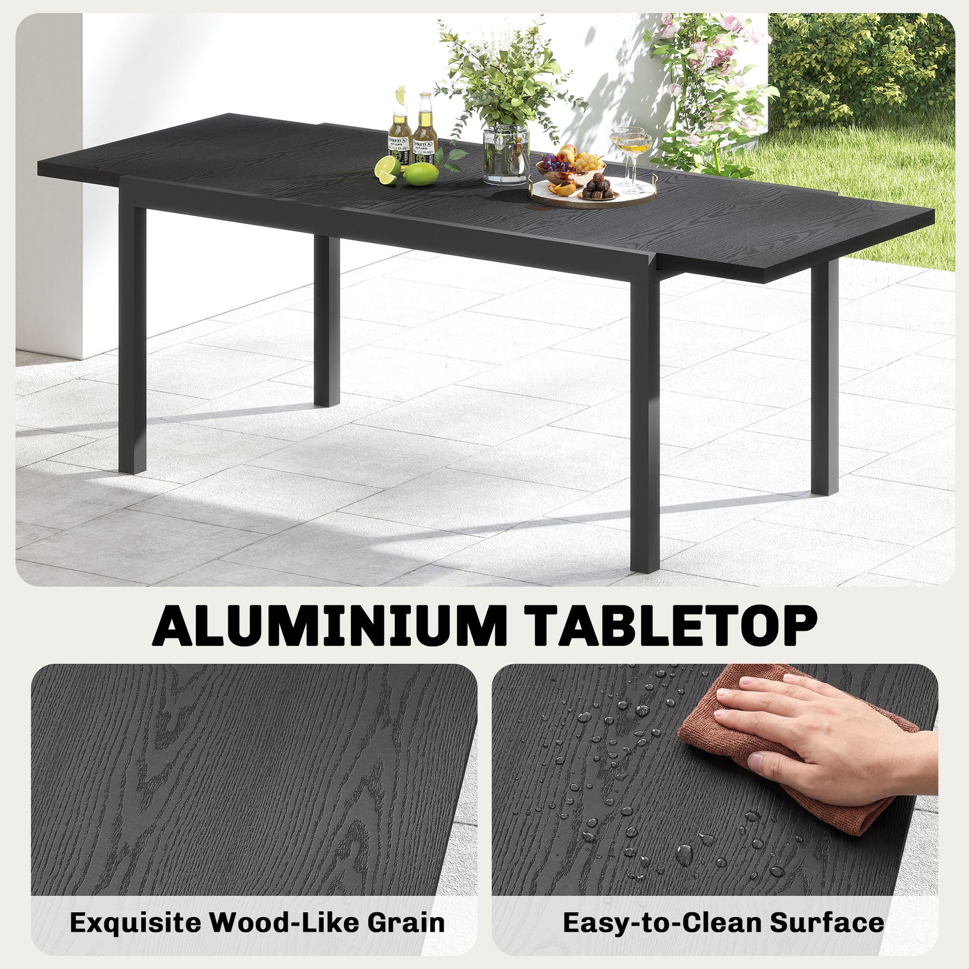 Aosom Expandable Patio Dining Table 60.6"-84.3" Black-DECOROLALA