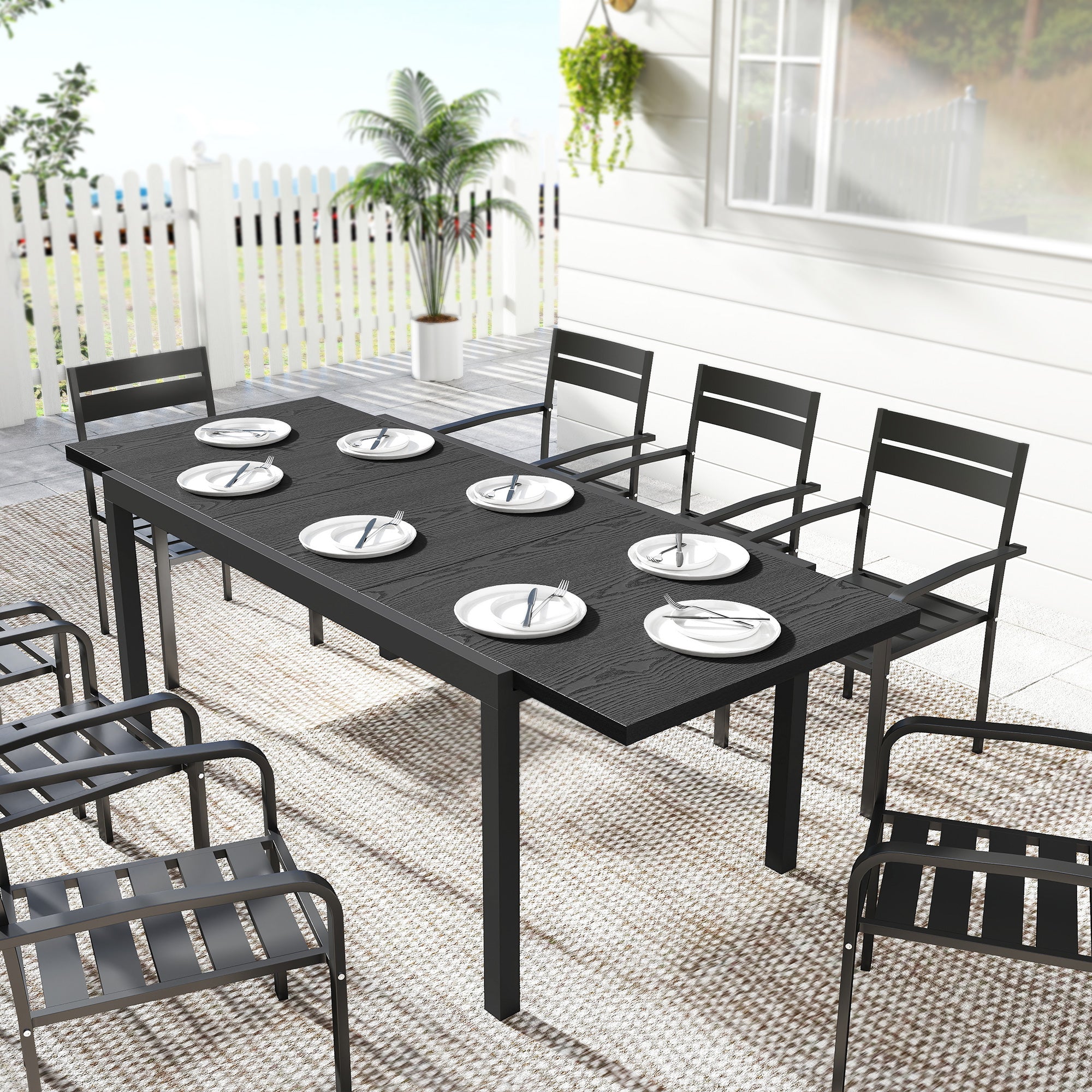 Aosom Expandable Patio Dining Table 60.6"-84.3" Black-DECOROLALA