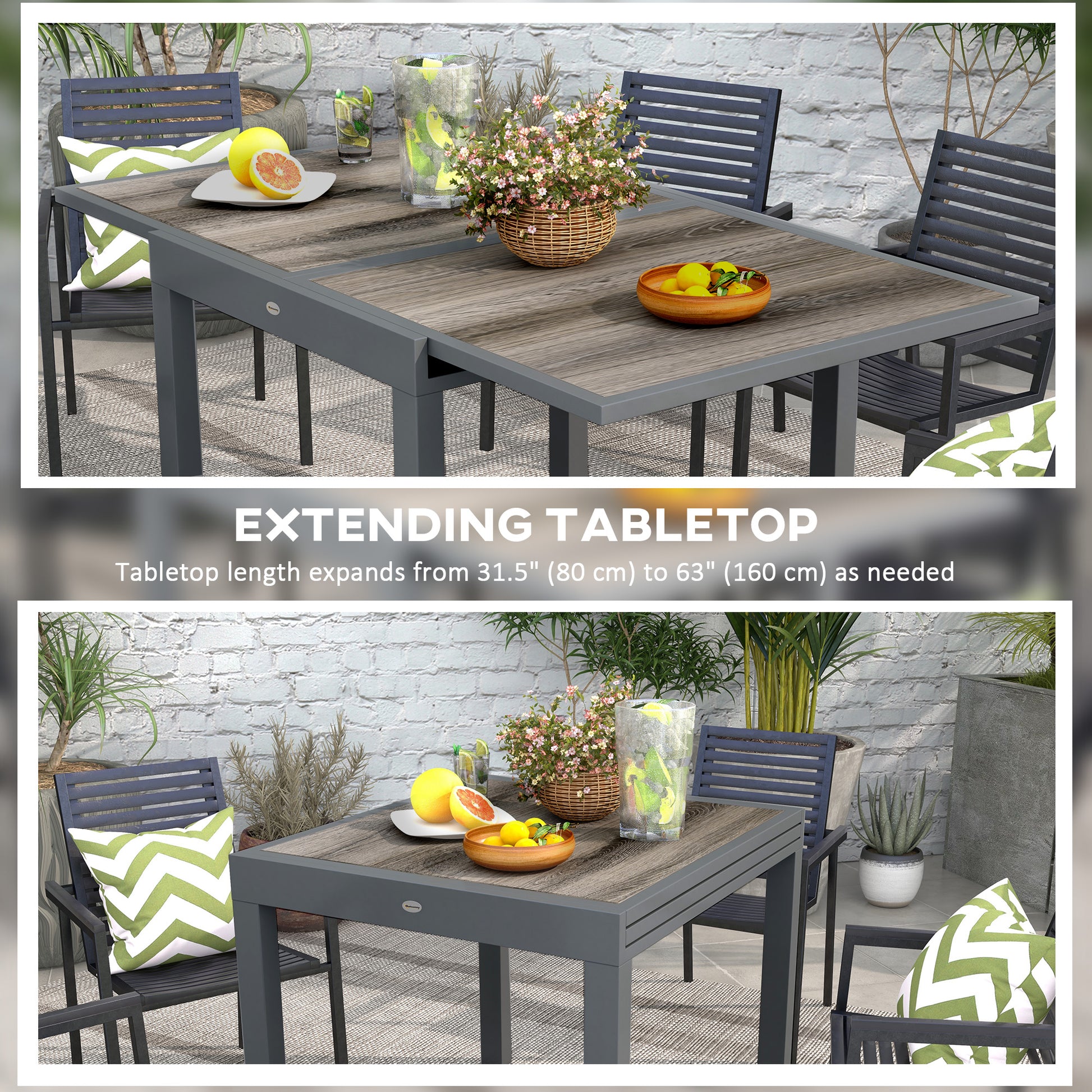 Aosom Extendable Dining Table - Grey Aluminum-DECOROLALA
